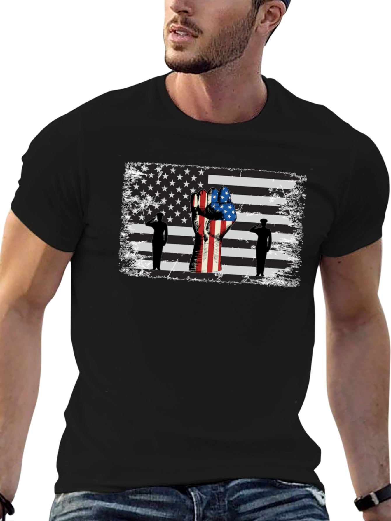 Camiseta Negra con Diseño Patriótico