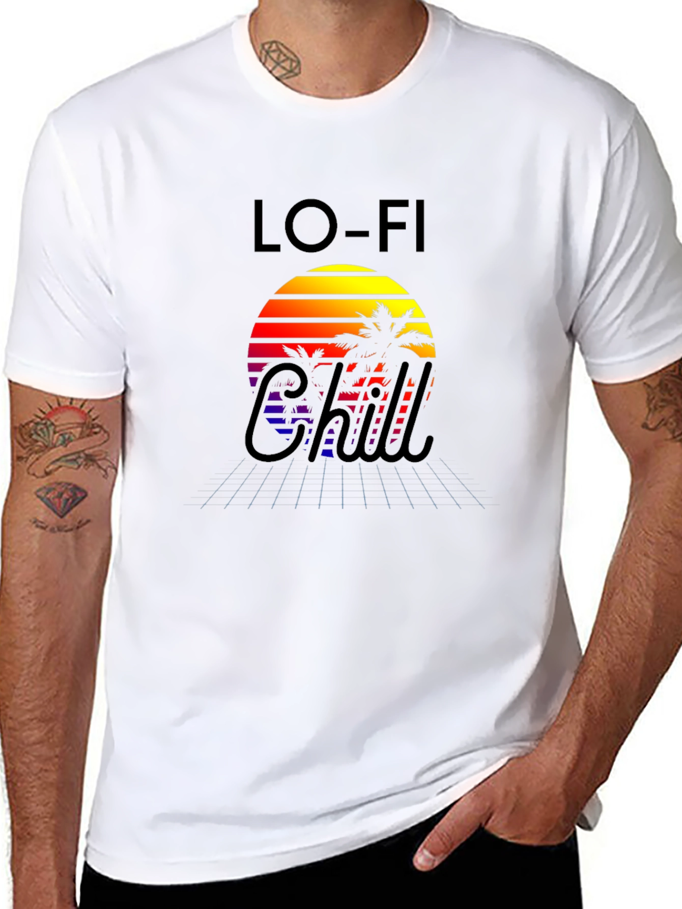 Camiseta Lo-Fi Chill con Diseño Retro Tropical