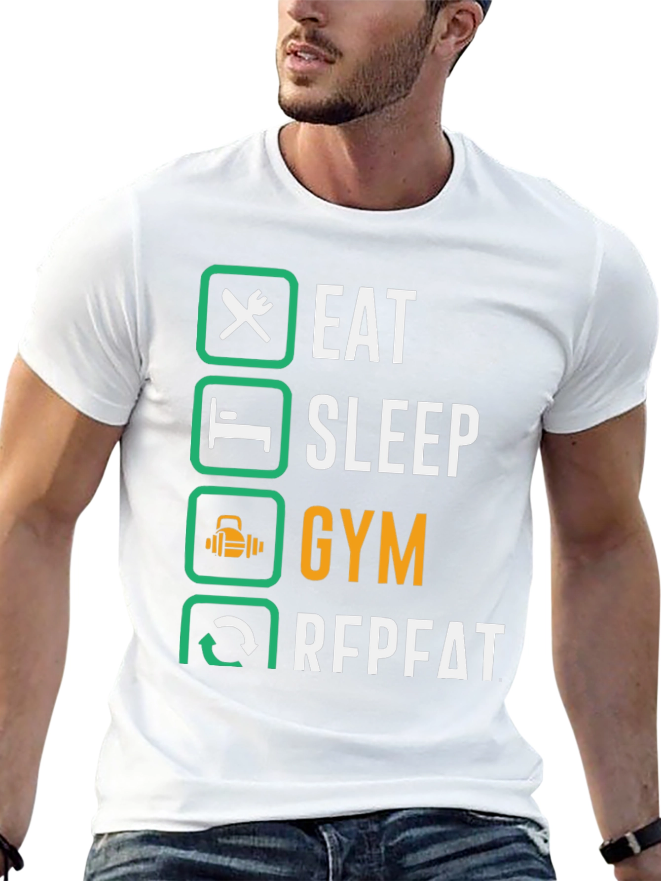 Camiseta Hombre: Comer Dormir Gimnasio Repetir