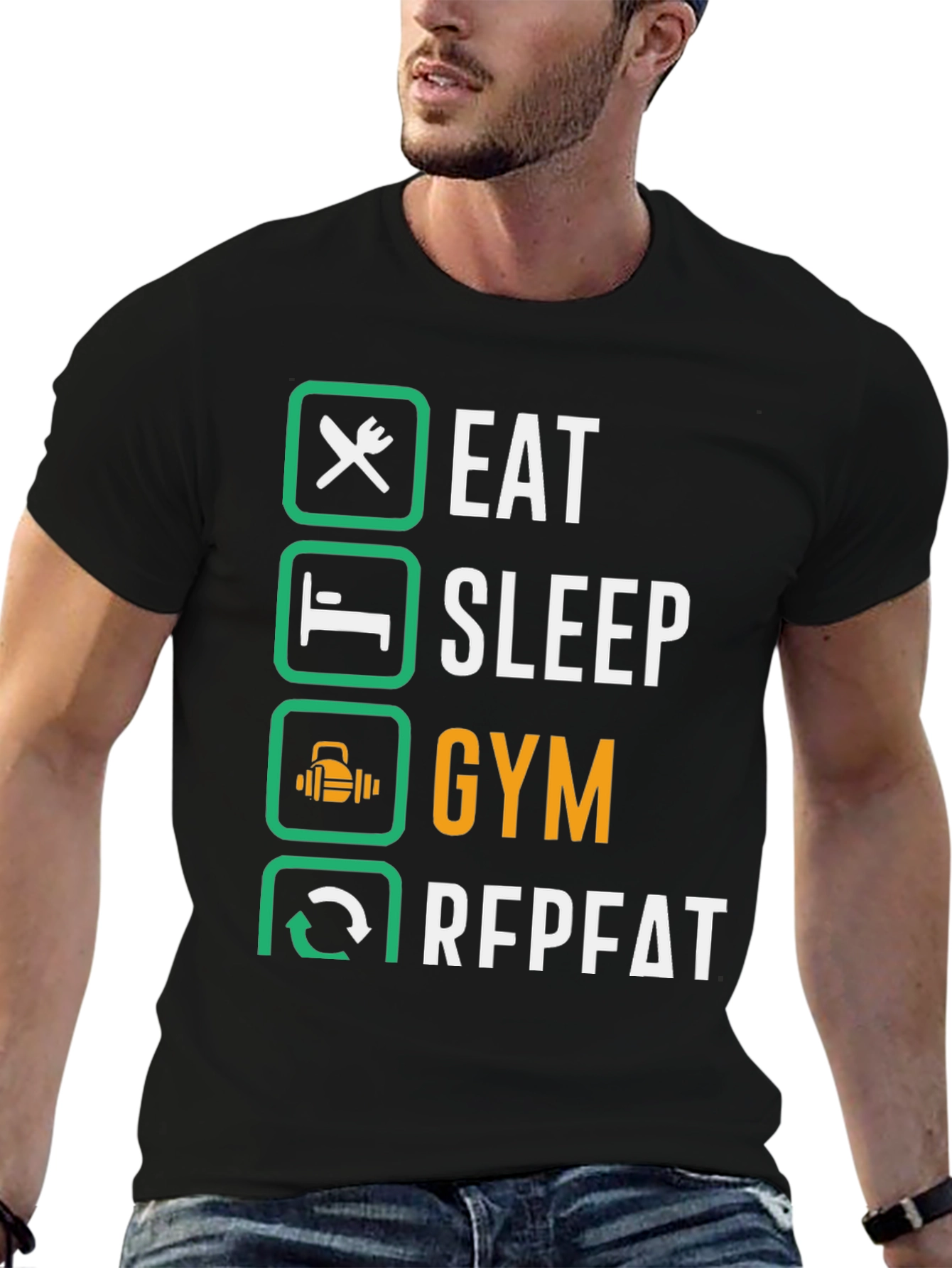 Camiseta Hombre: Comer Dormir Gimnasio Repetir