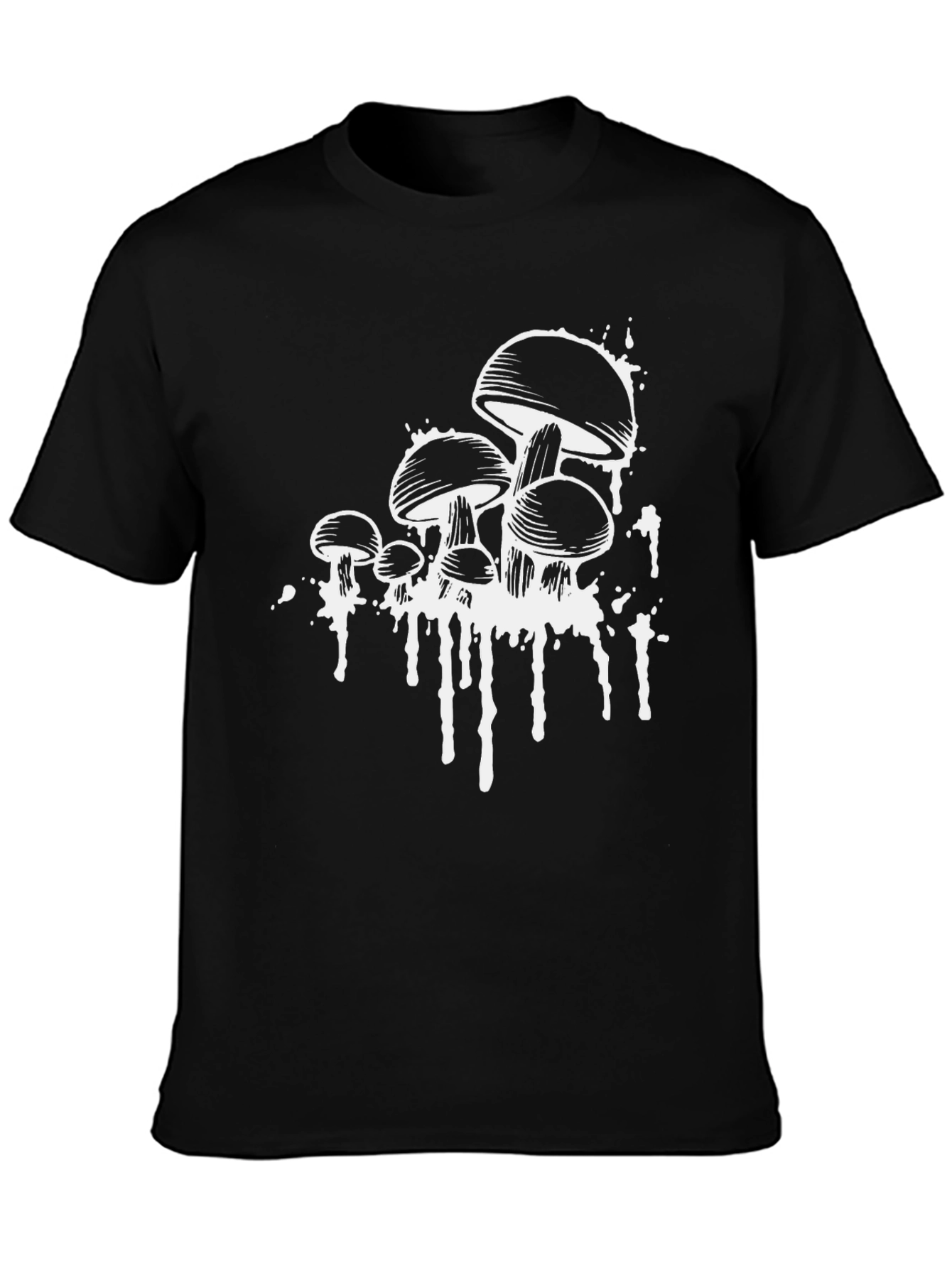 Camiseta Negra con Estampado de Hongos Abstractos