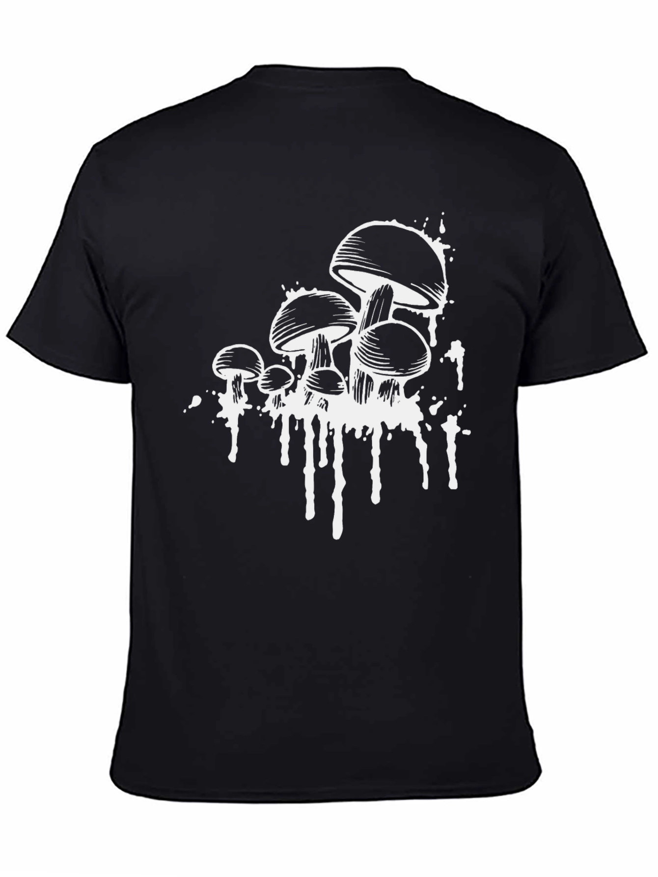 Camiseta Negra con Estampado de Hongos Abstractos
