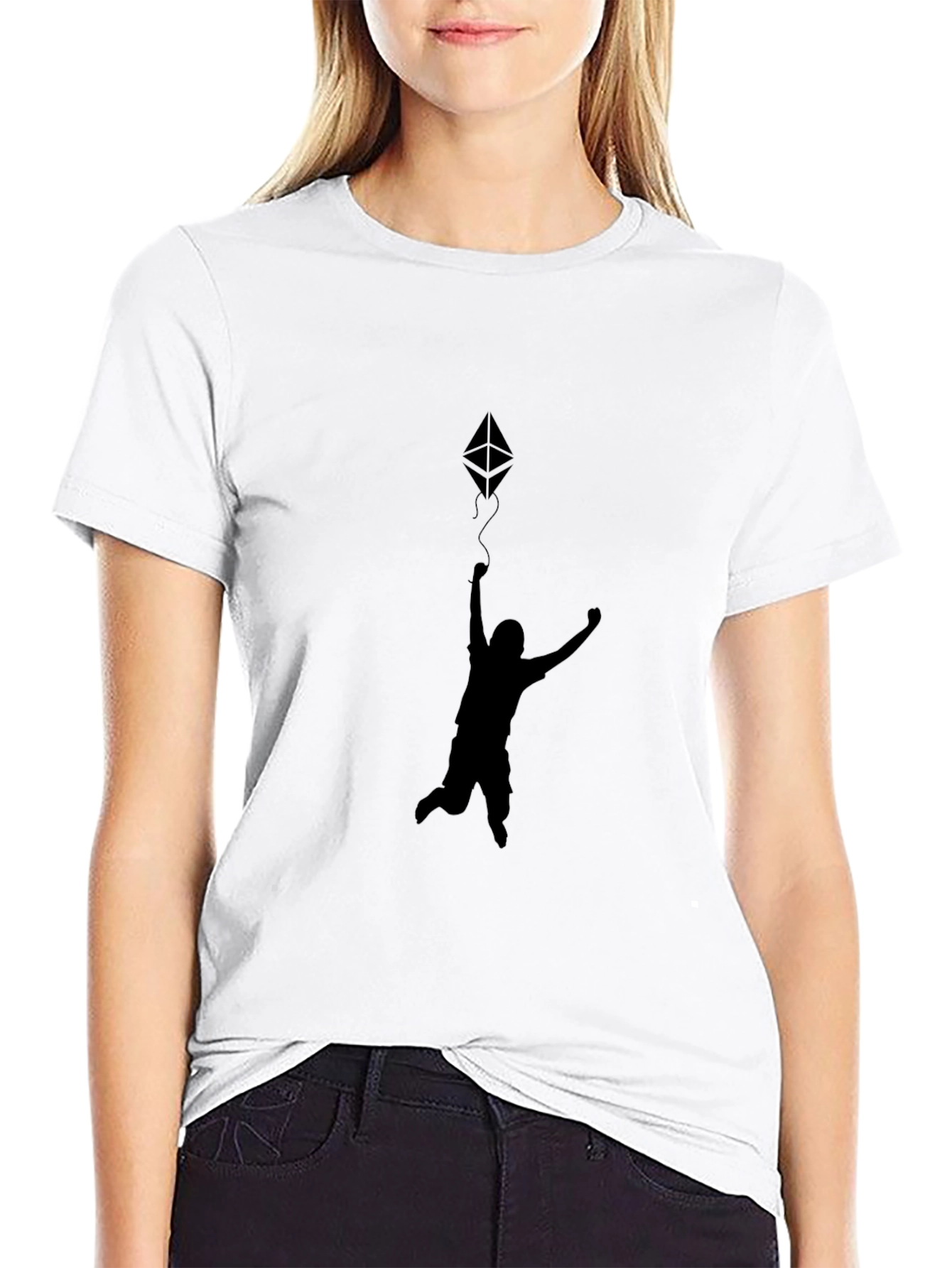 Camiseta Negra Estampado Hombre Saltando Ethereum