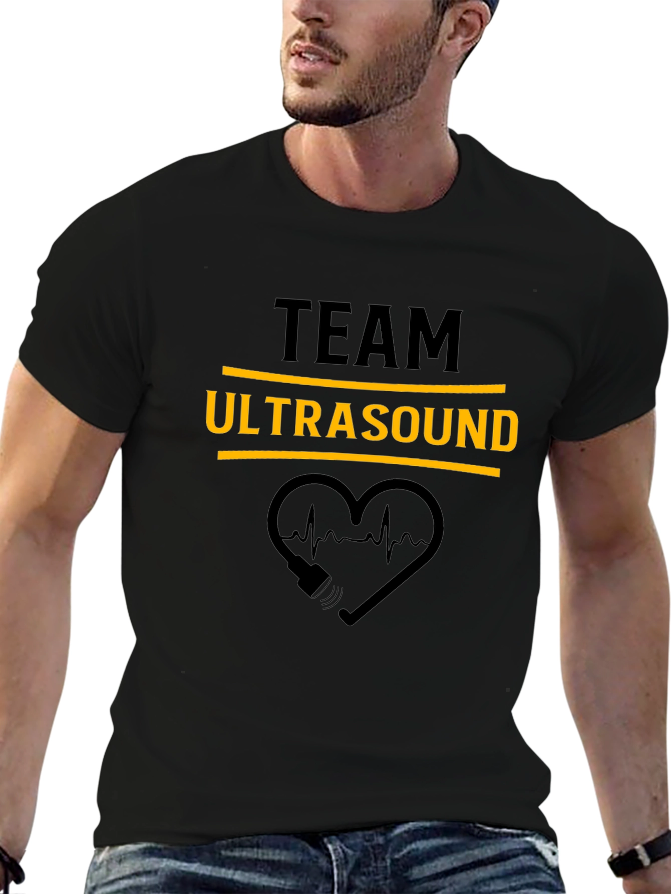Camiseta Negra Team Ultrasound Corazón