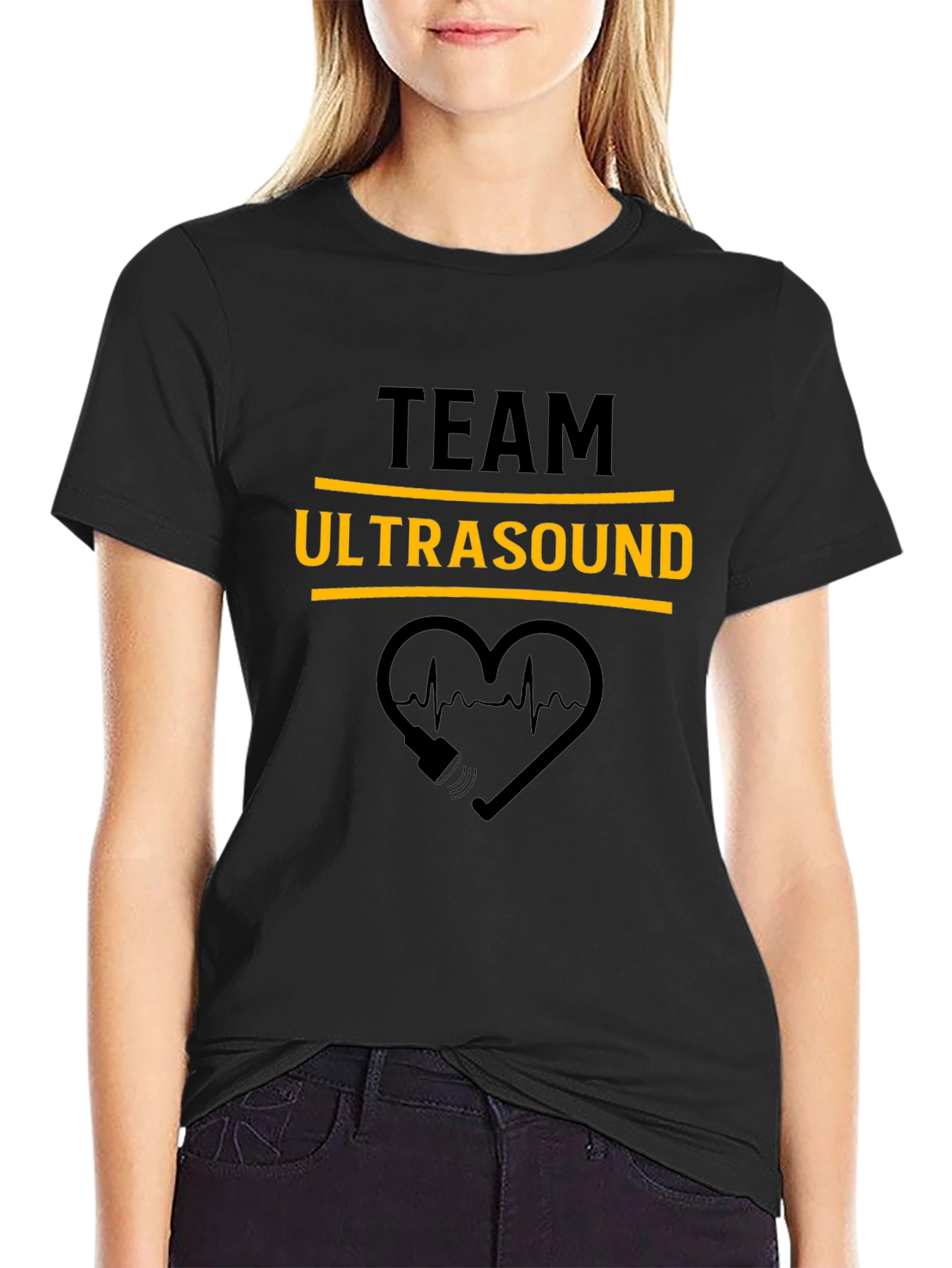Camiseta Negra Team Ultrasound Corazón