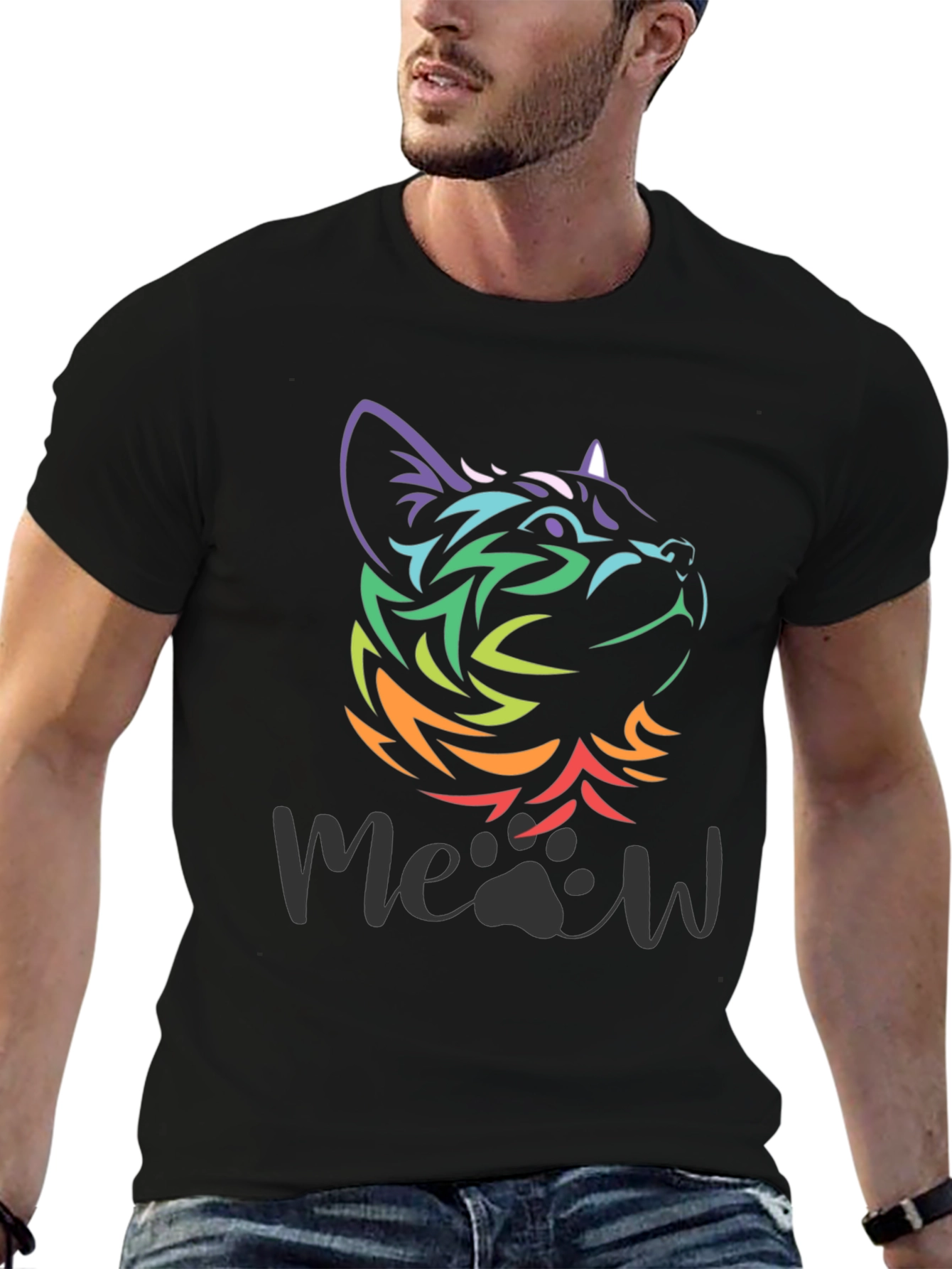 Camiseta Negra con Diseño de Gato Meow