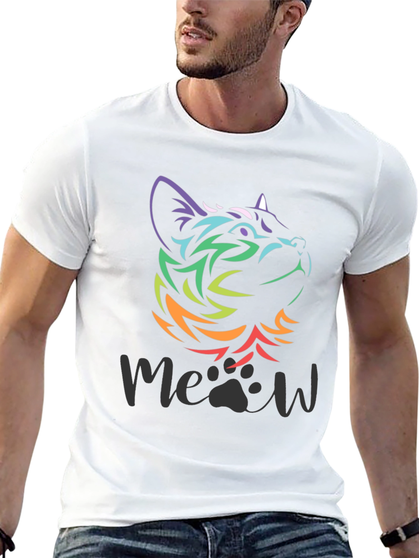 Camiseta Negra con Diseño de Gato Meow