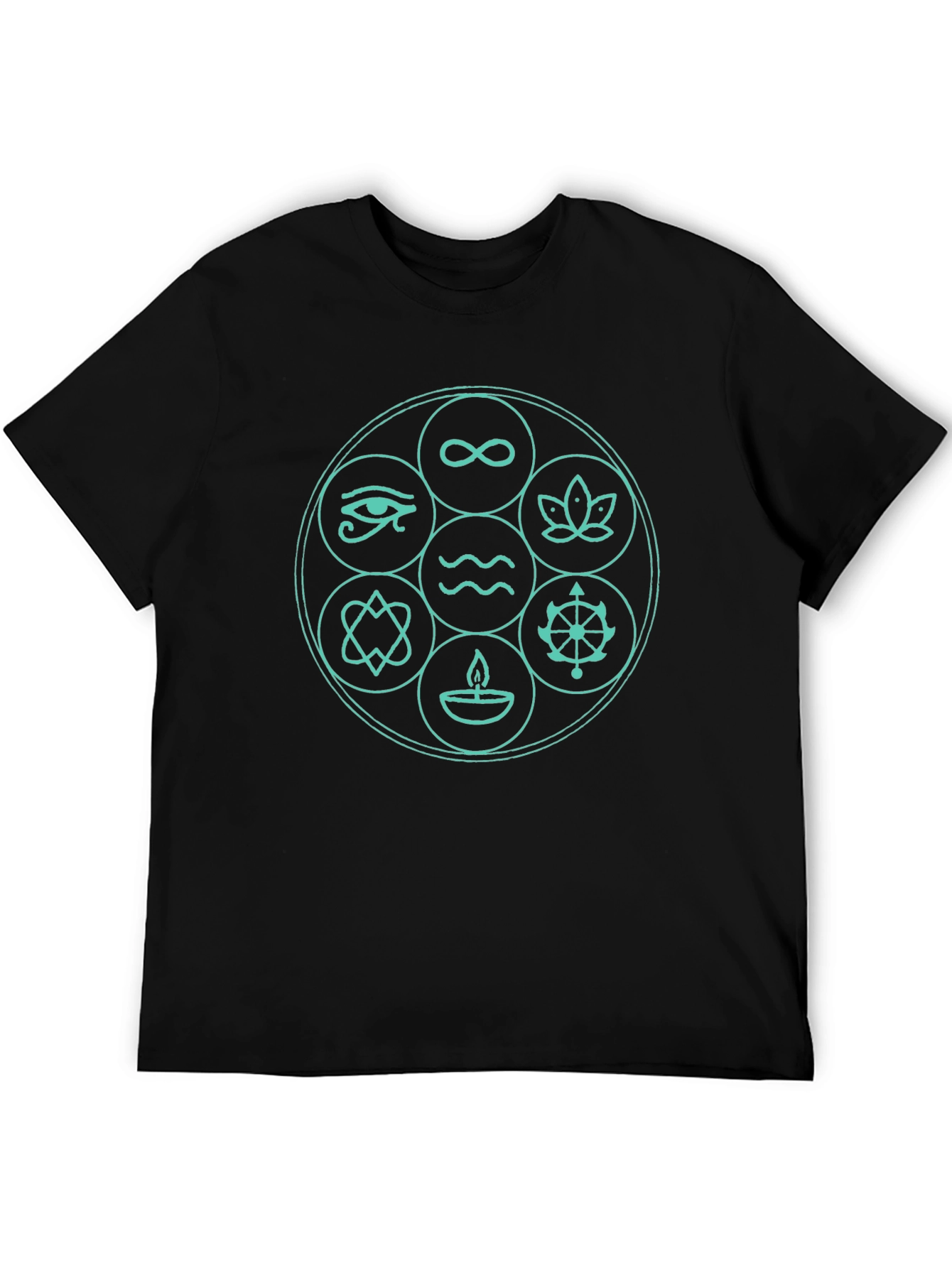 Camiseta Negra con Diseño de Símbolos Espirituales