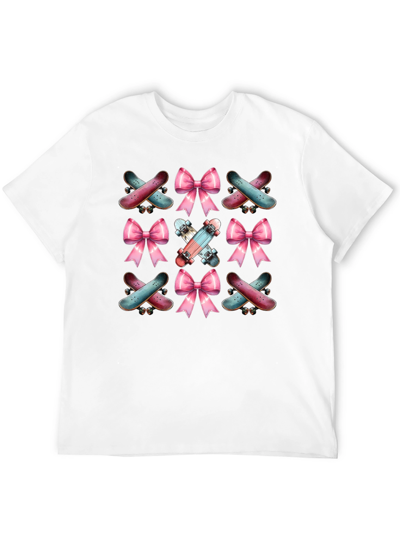 Camiseta Negra con Diseño de Patinetas y Lazos