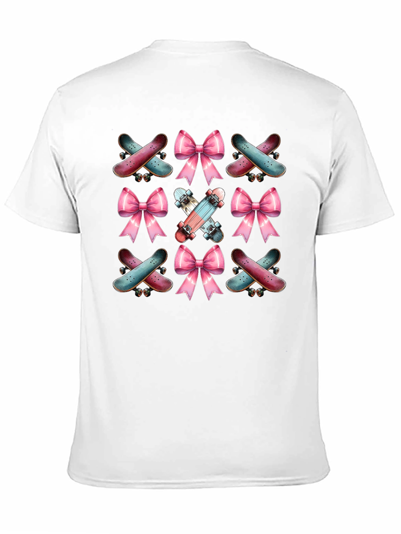 Camiseta Negra con Diseño de Patinetas y Lazos