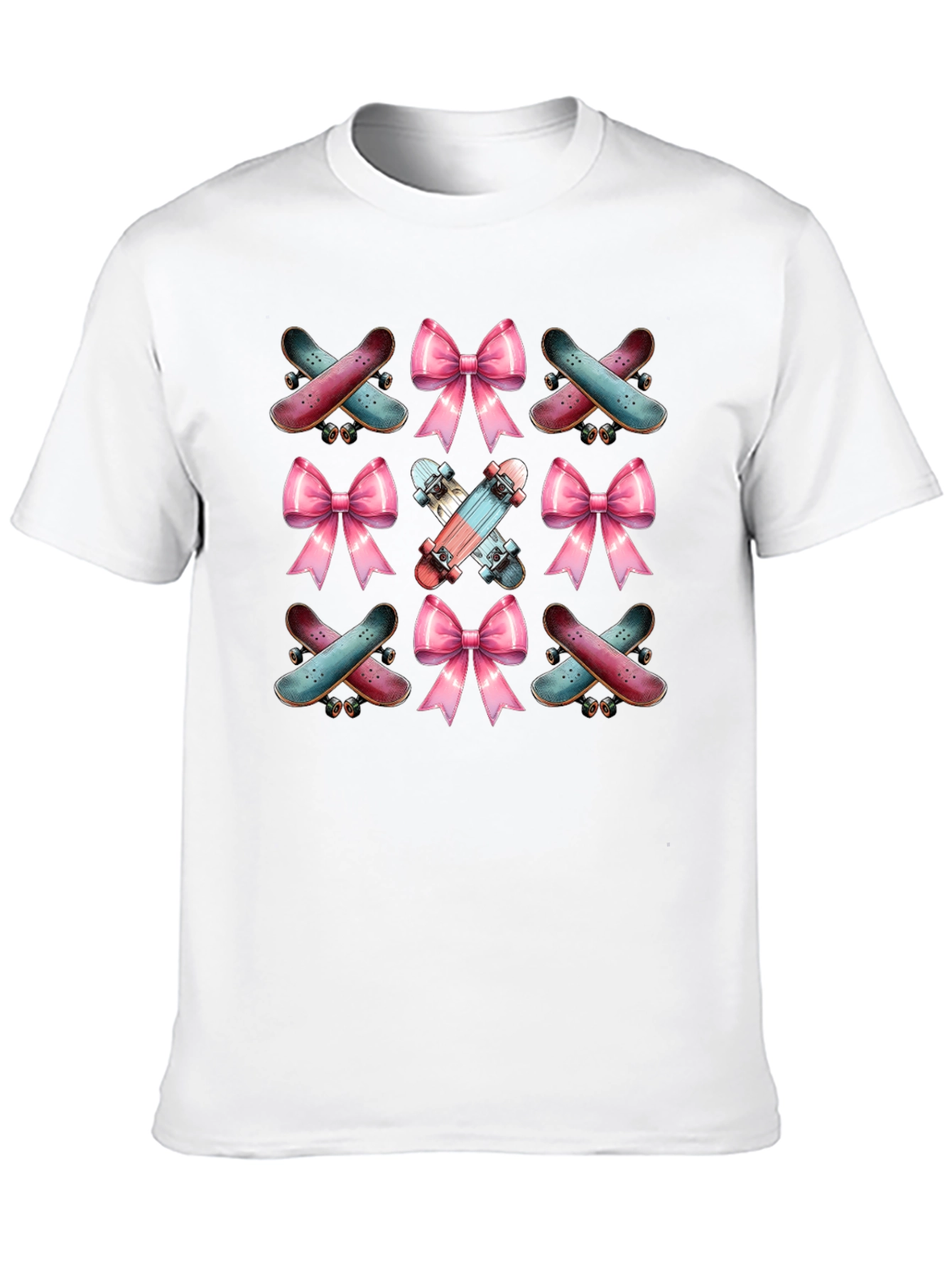 Camiseta Negra con Diseño de Patinetas y Lazos