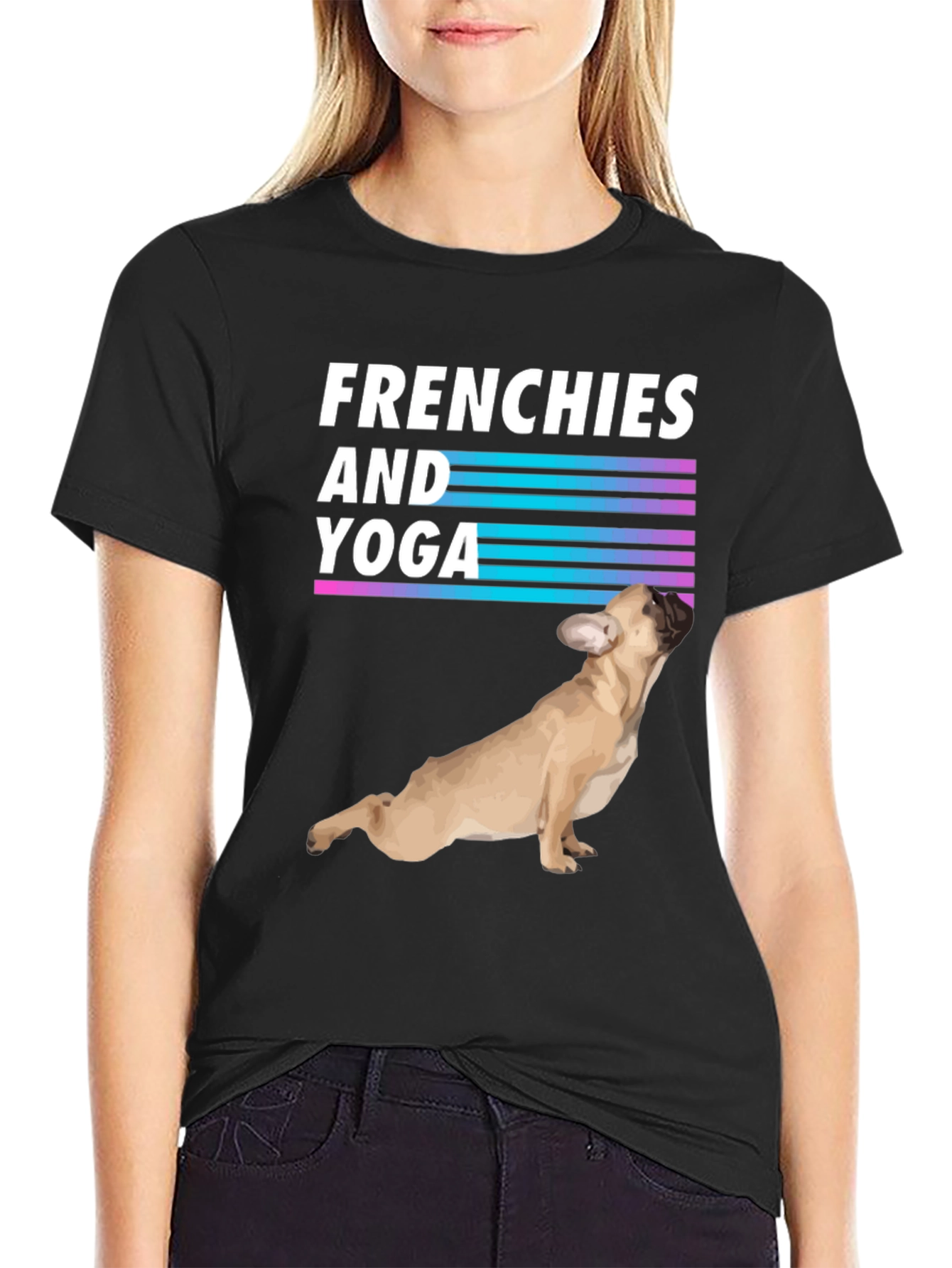Camiseta Negra Frenchies and Yoga