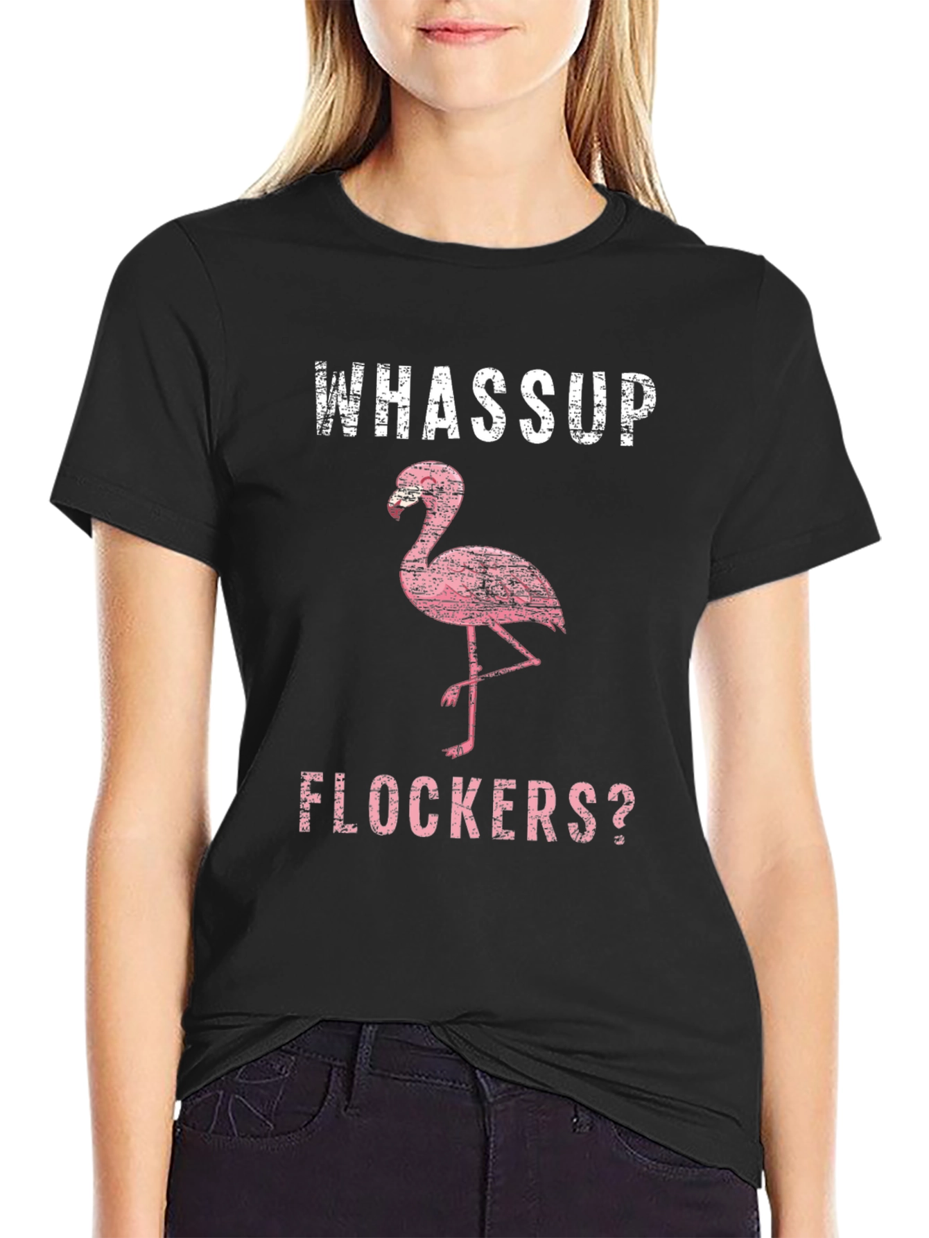 Camiseta Negra con Diseño de Flamenco y Texto Divertido