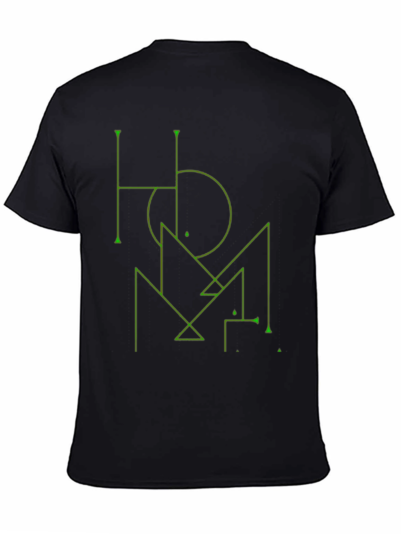 Camiseta Negra Diseño Geométrico Verde Estilo Abstracto