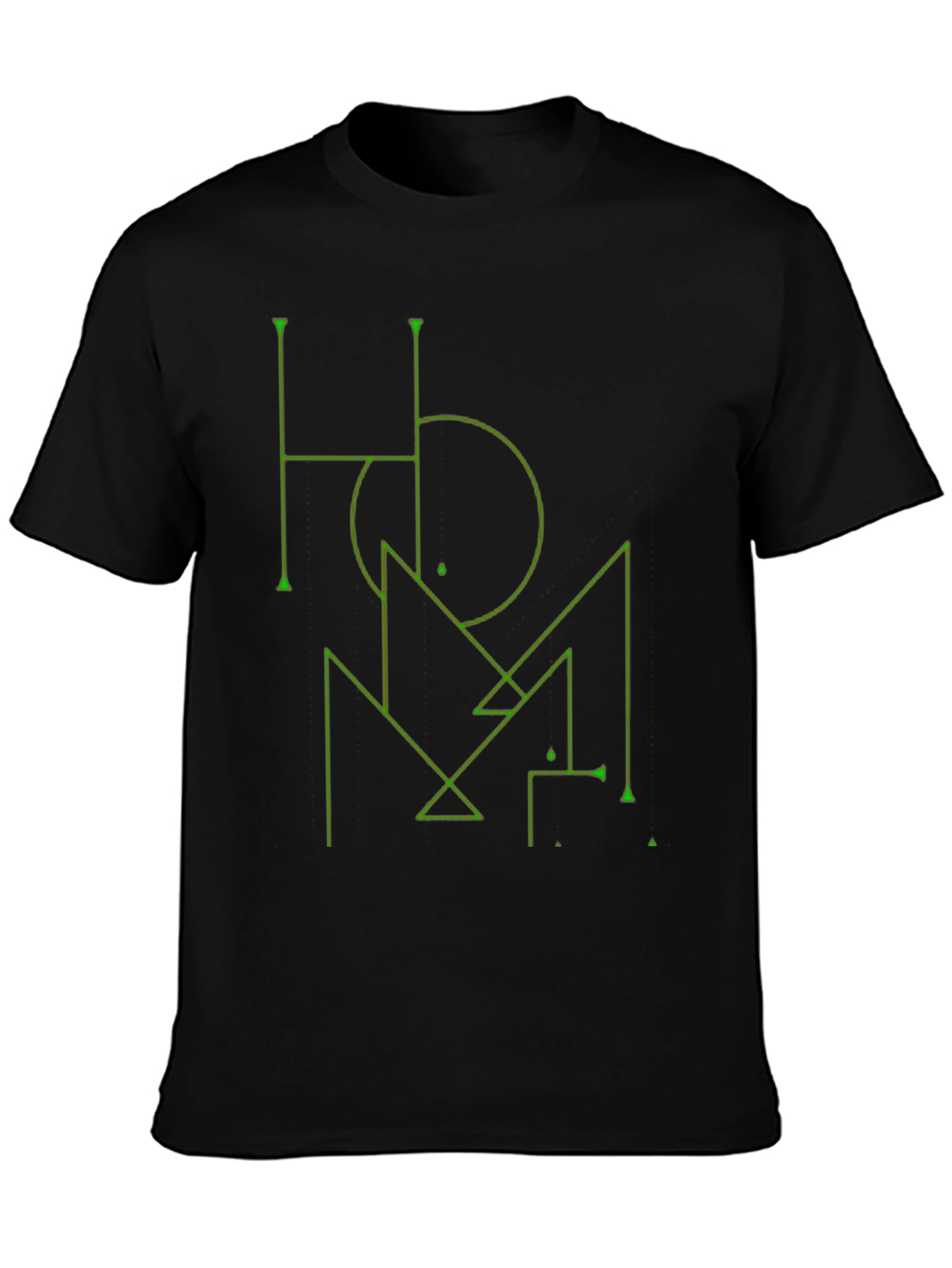 Camiseta Negra Diseño Geométrico Verde Estilo Abstracto