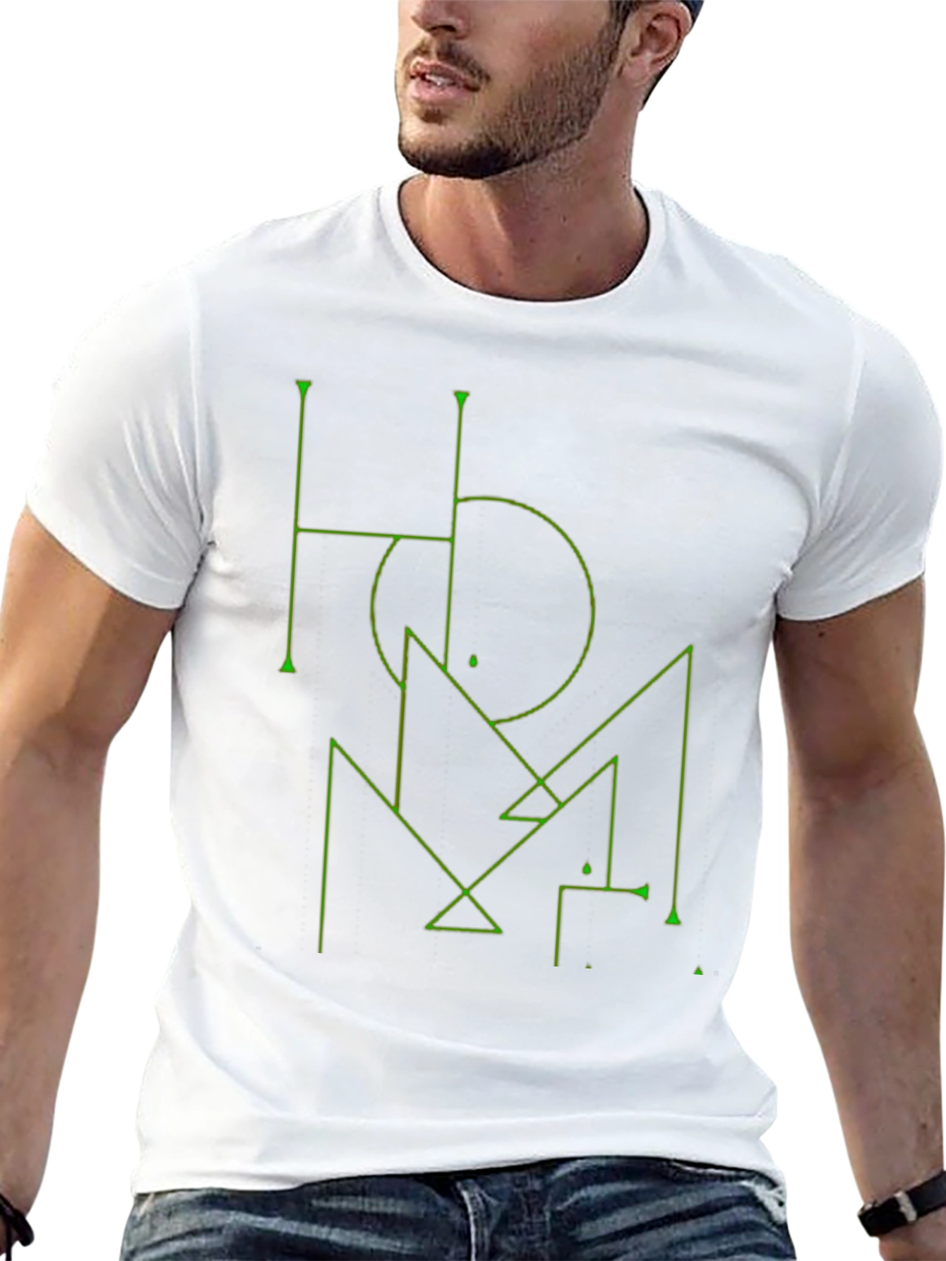 Camiseta Negra Diseño Geométrico Verde Estilo Abstracto