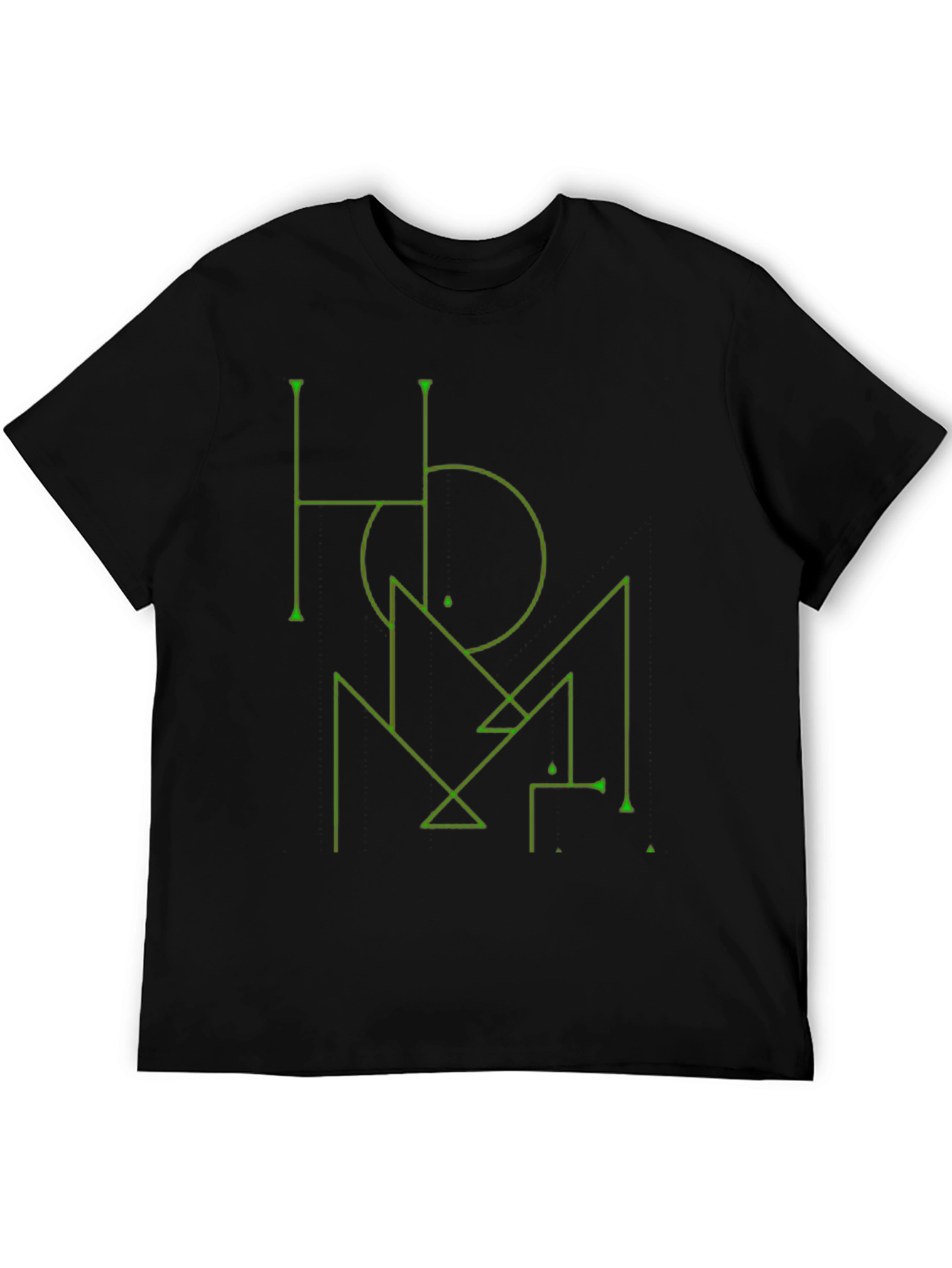 Camiseta Negra Diseño Geométrico Verde Estilo Abstracto