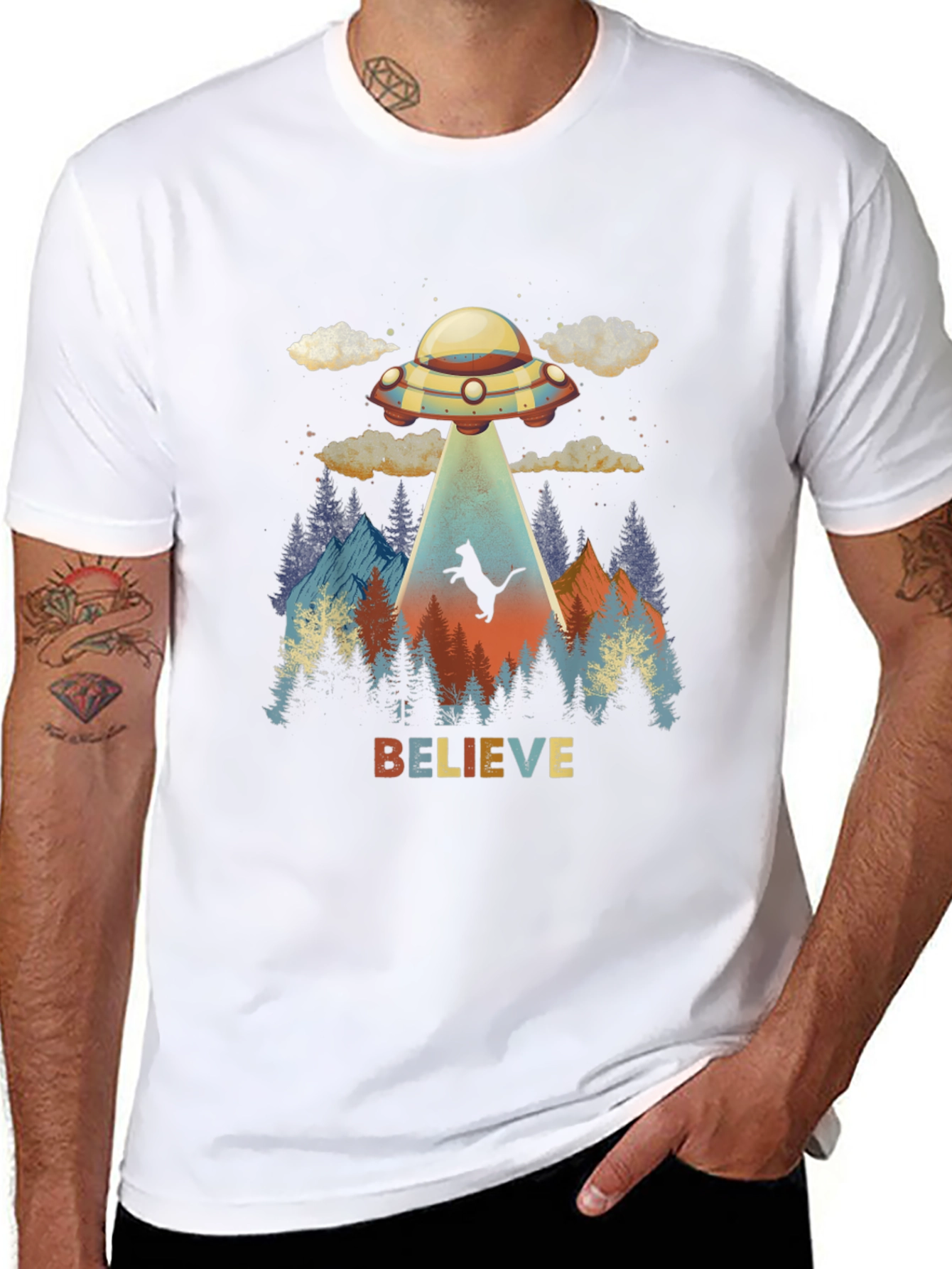 Camiseta OVNI abducción gato - Cree