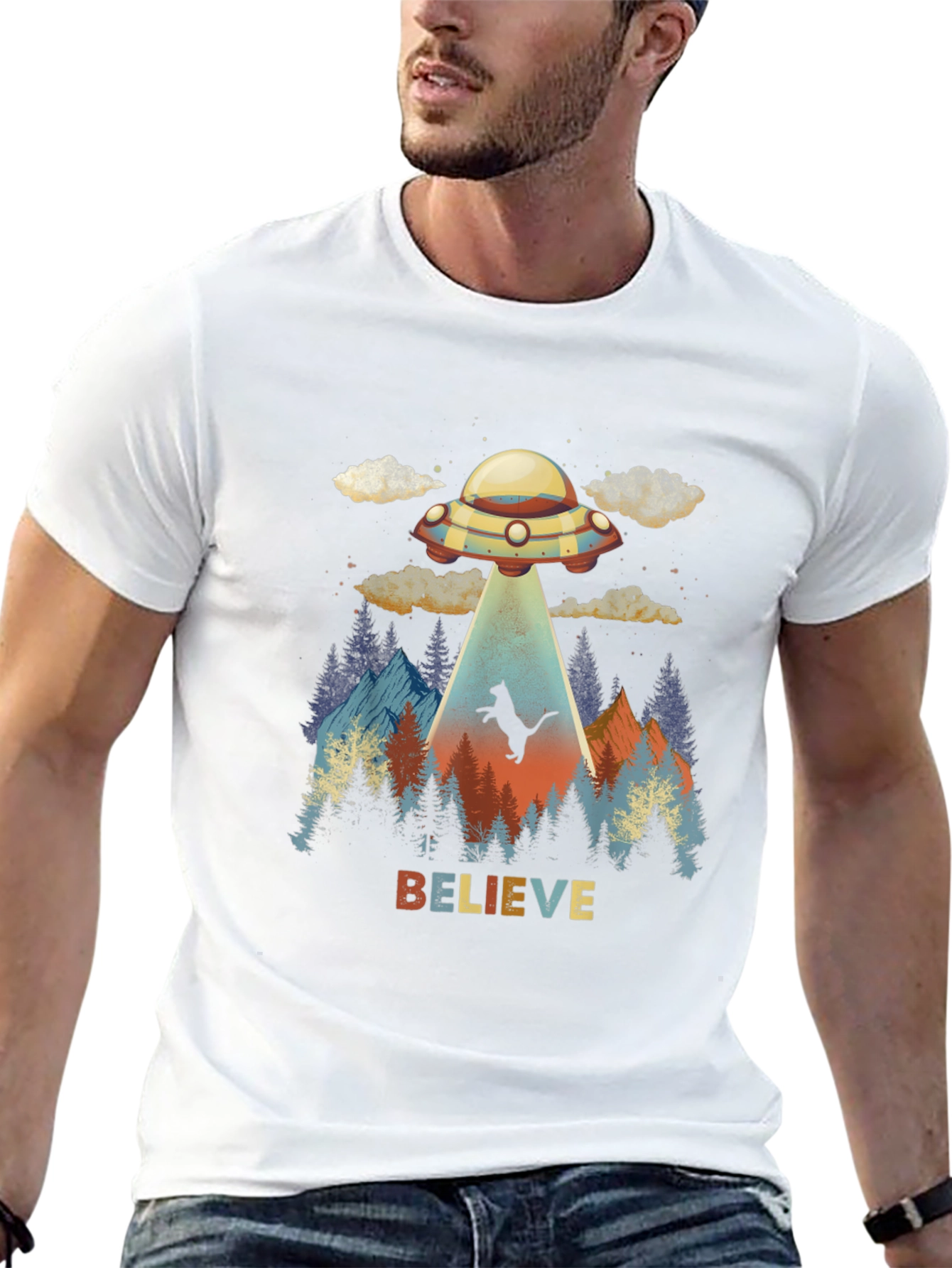 Camiseta OVNI abducción gato - Cree