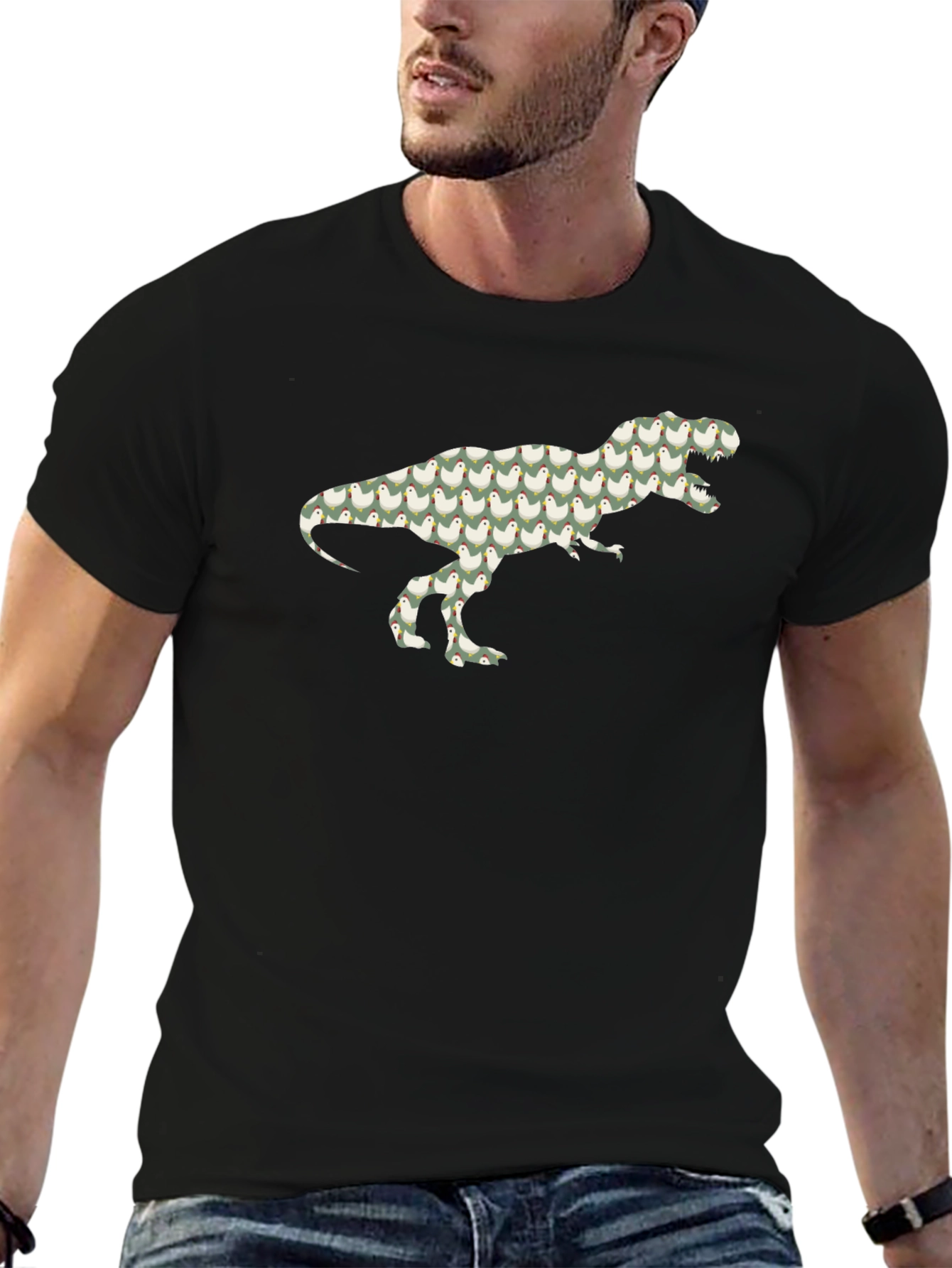 Camiseta Negra con Diseño de T-Rex de Pollitos