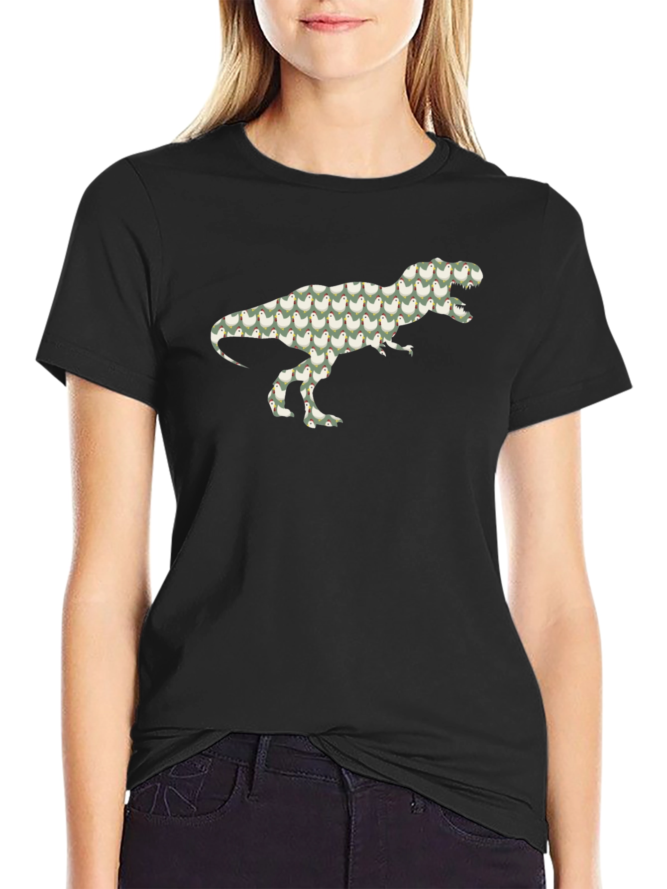 Camiseta Negra con Diseño de T-Rex de Pollitos