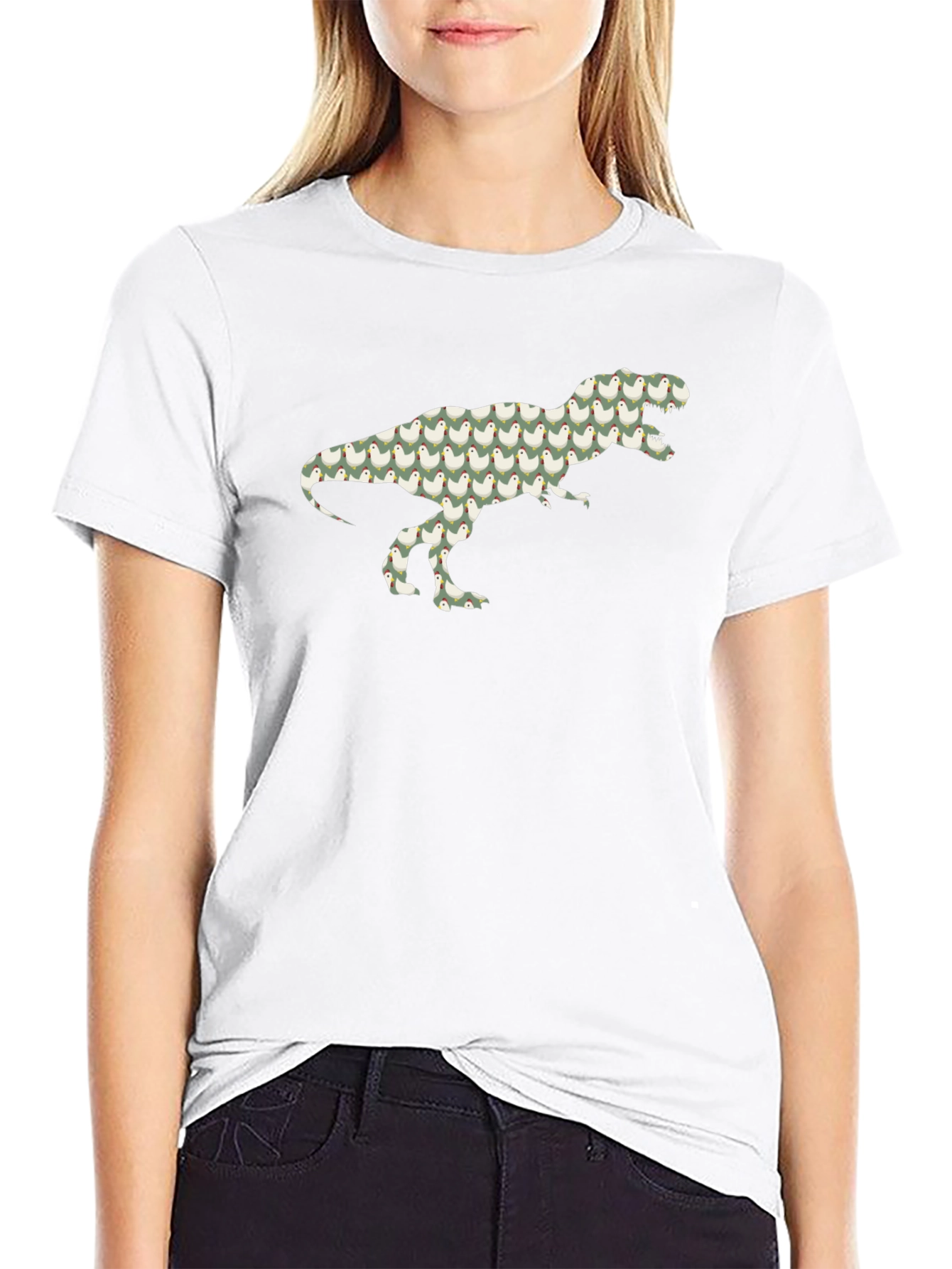 Camiseta Negra con Diseño de T-Rex de Pollitos