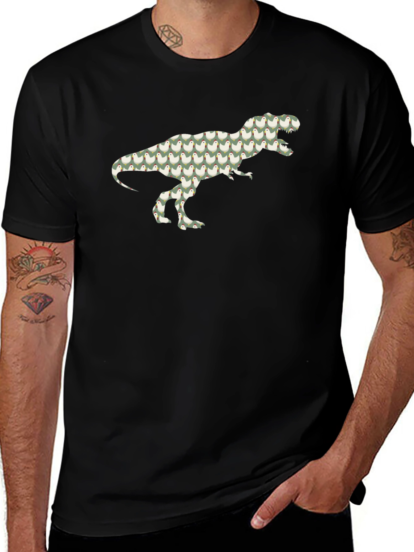 Camiseta Negra con Diseño de T-Rex de Pollitos
