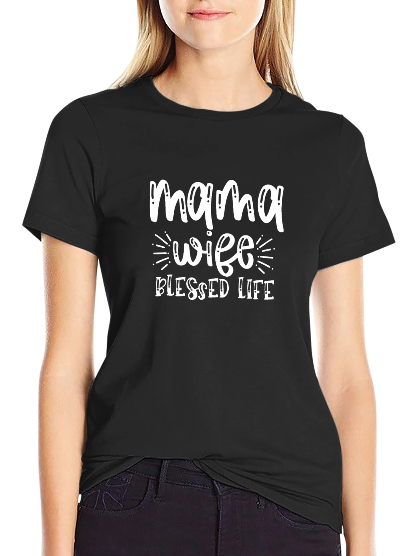 Camiseta Negra: Mamá Esposa Vida Bendecida