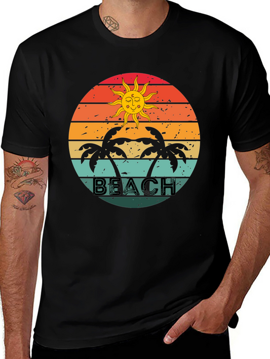 Camiseta Negra con Diseño de Playa Vintage