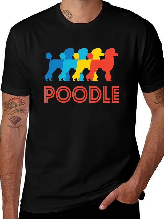 Camiseta Negra con Diseño de Poodles de Colores