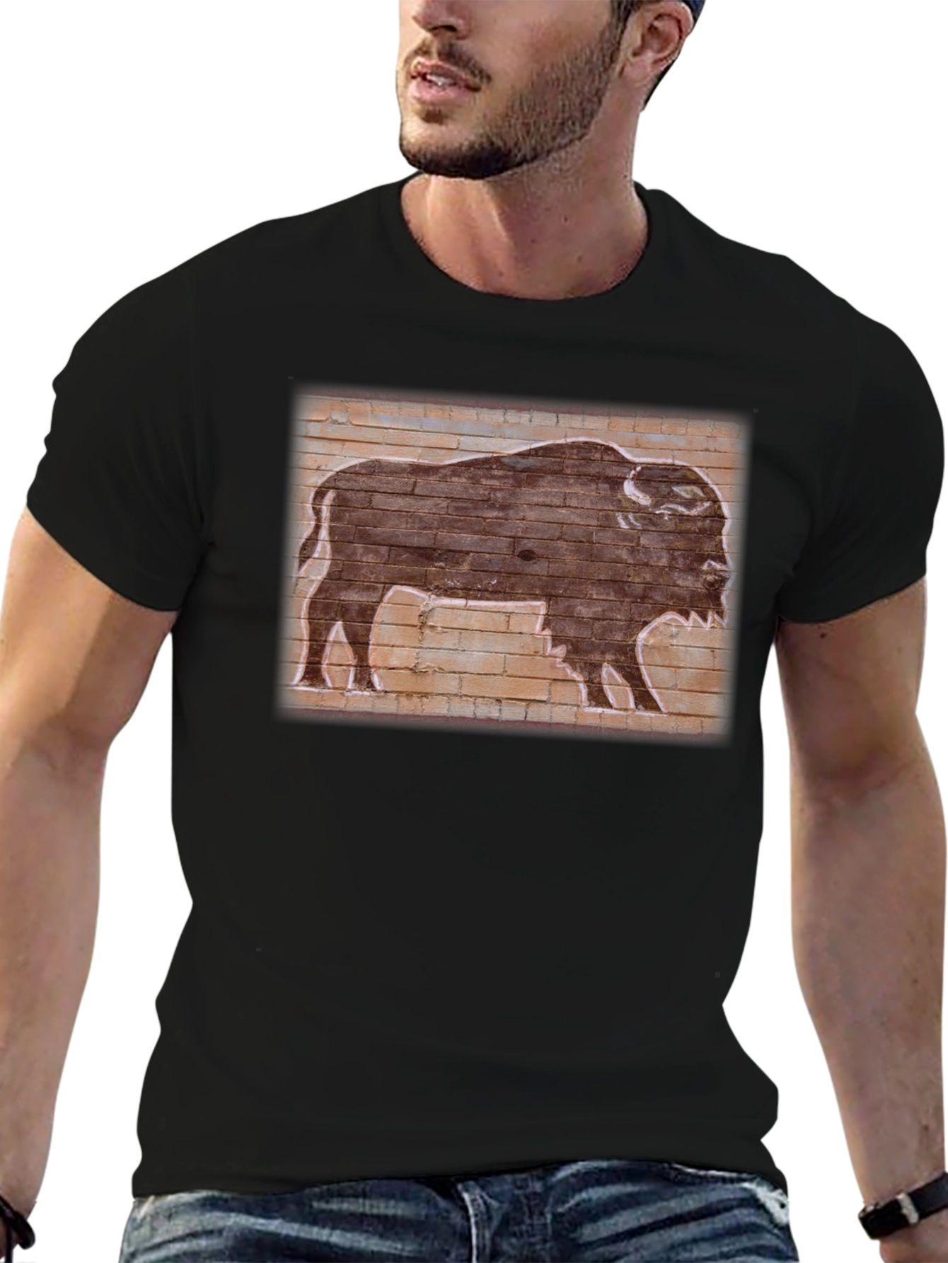Camiseta Negra con Diseño de Búfalo Retro