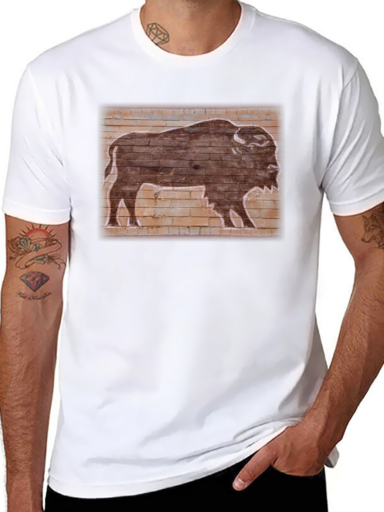 Camiseta Negra con Diseño de Búfalo Retro