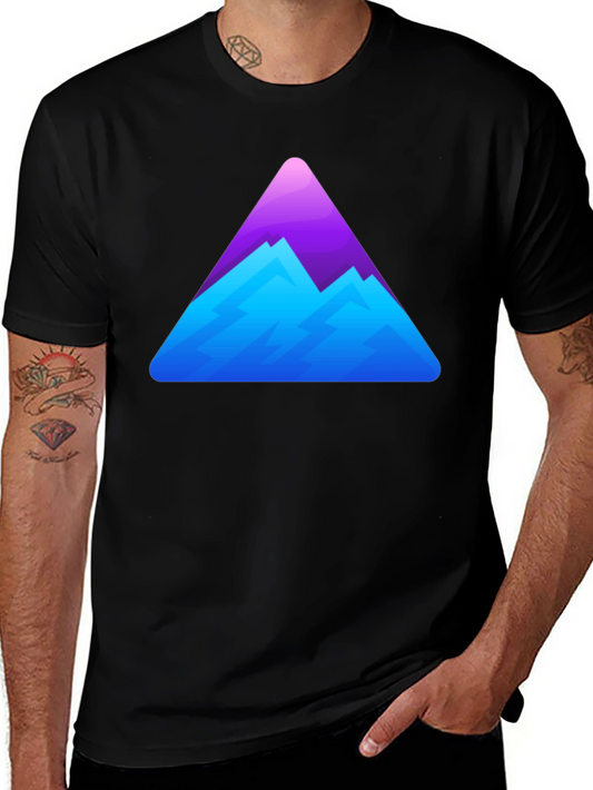 Camiseta Negra con Diseño de Montaña Abstracta