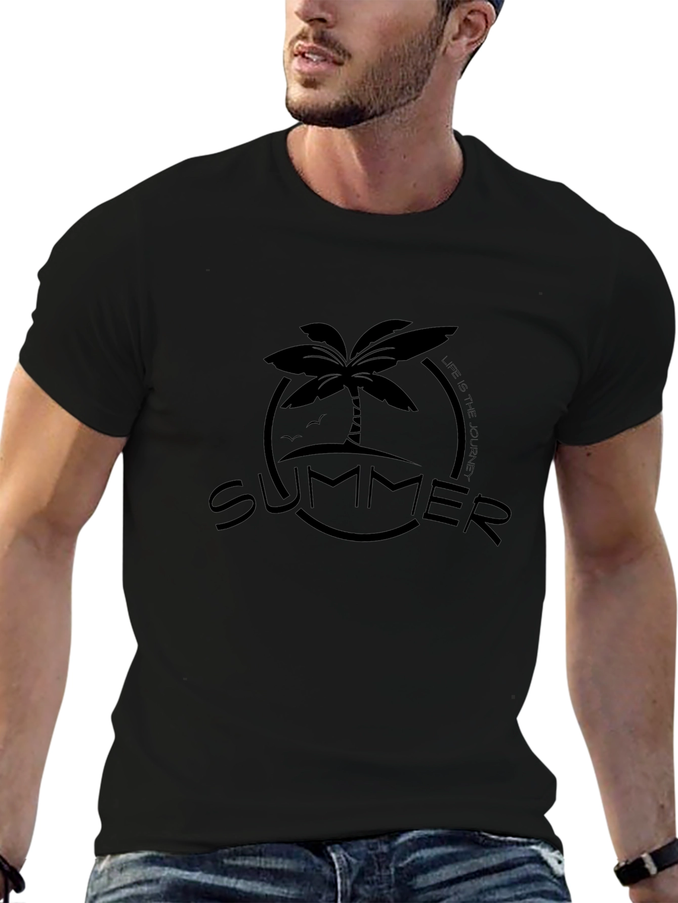 Camiseta Negra Estampada de Verano para Hombre
