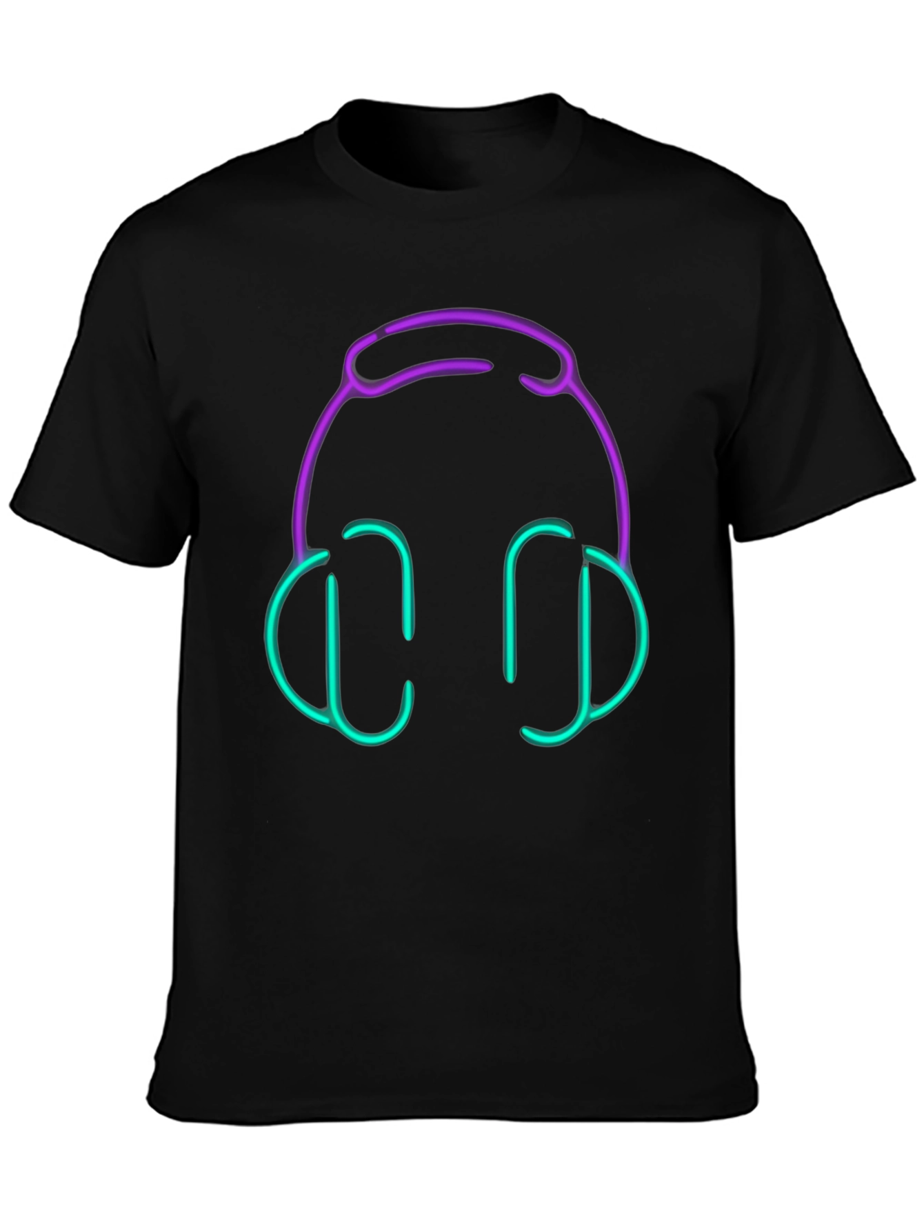 Camiseta Negra con Diseño de Auriculares Neón