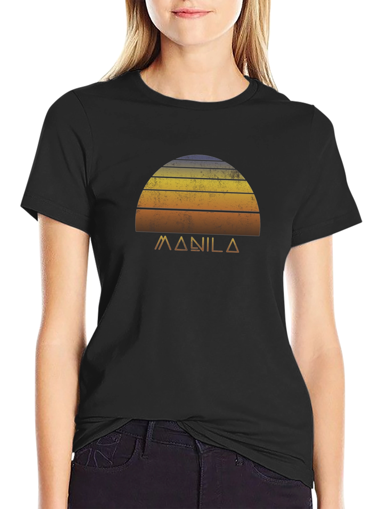Camiseta Negra Retro Manila Sunset