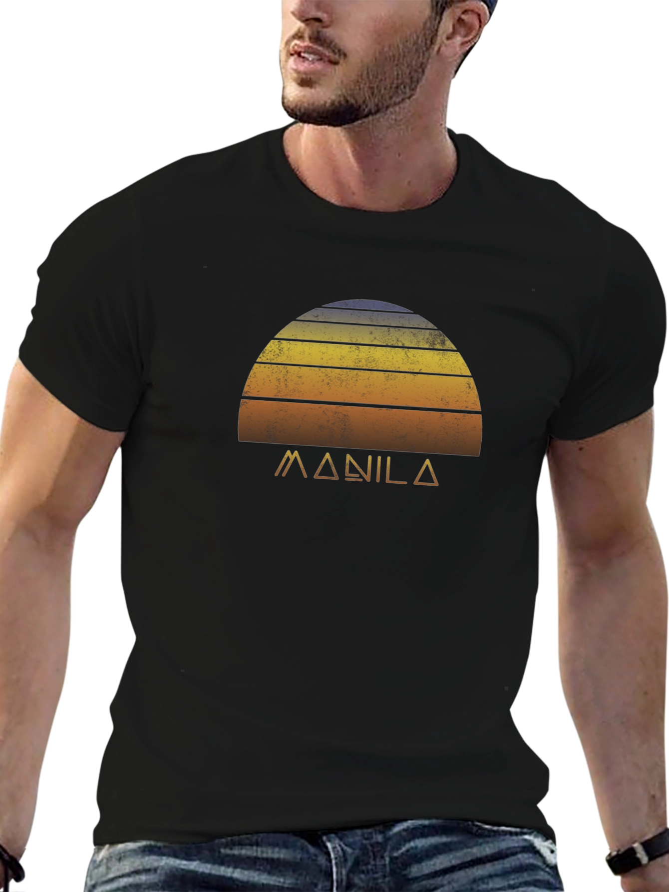 Camiseta Negra Retro Manila Sunset