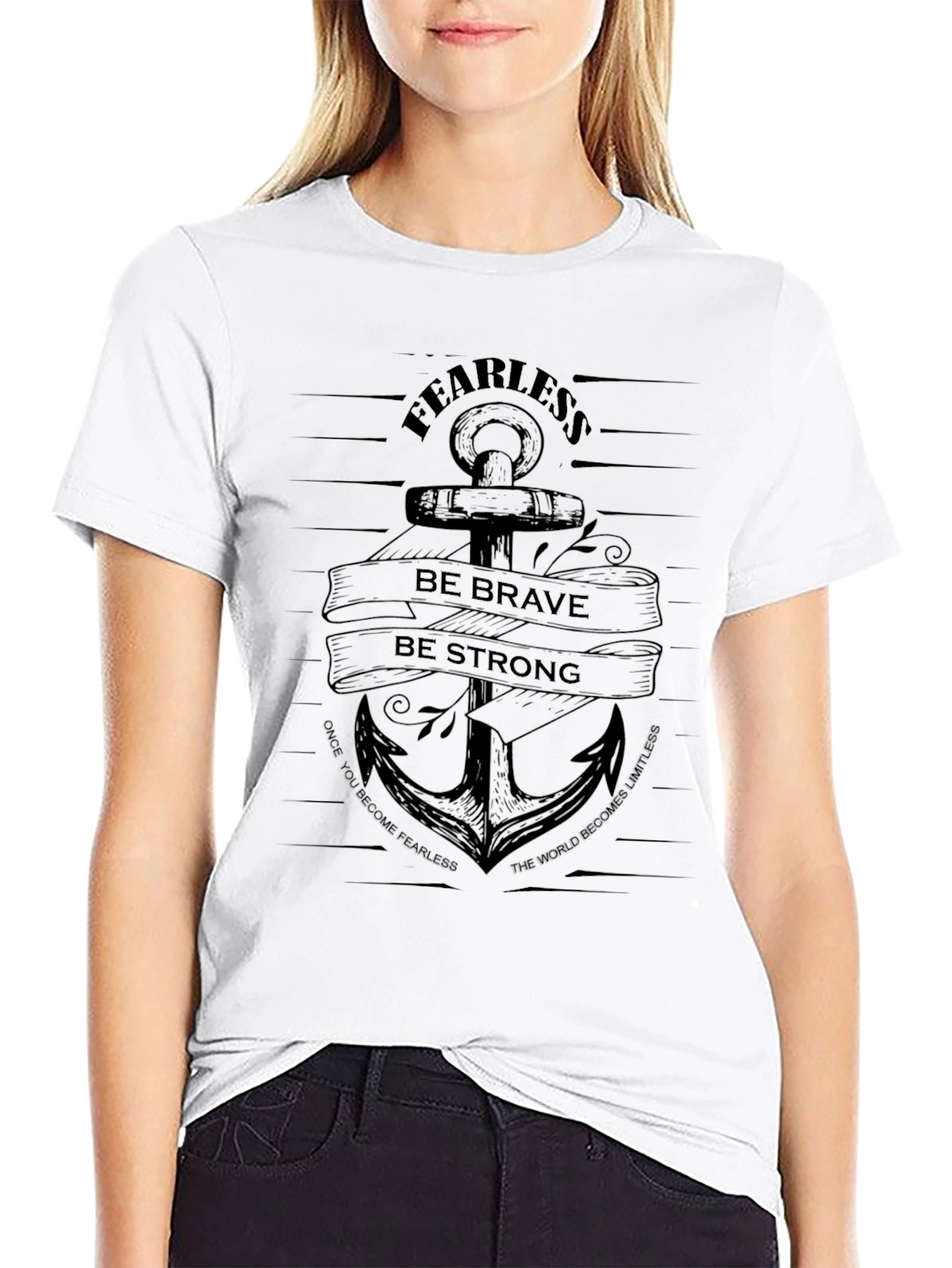 Camiseta Negra Fearless: Ancla Valiente y Fuerte