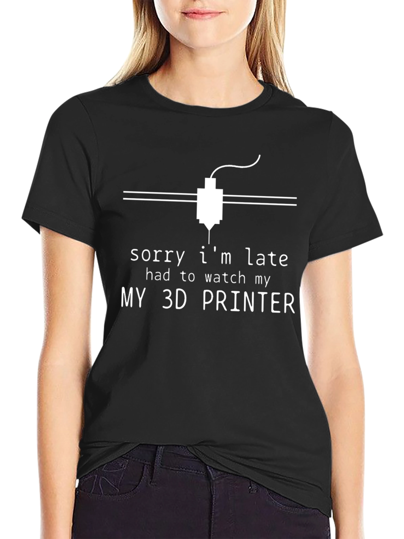 Camiseta Negra Sorry Im Late 3D Printer