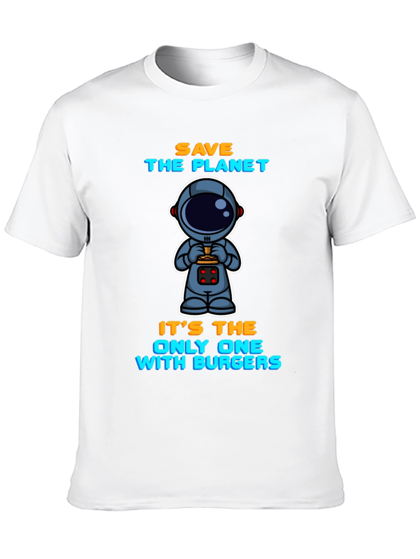 Camiseta Negra: Astronauta y Hamburguesas - Salva el Planeta