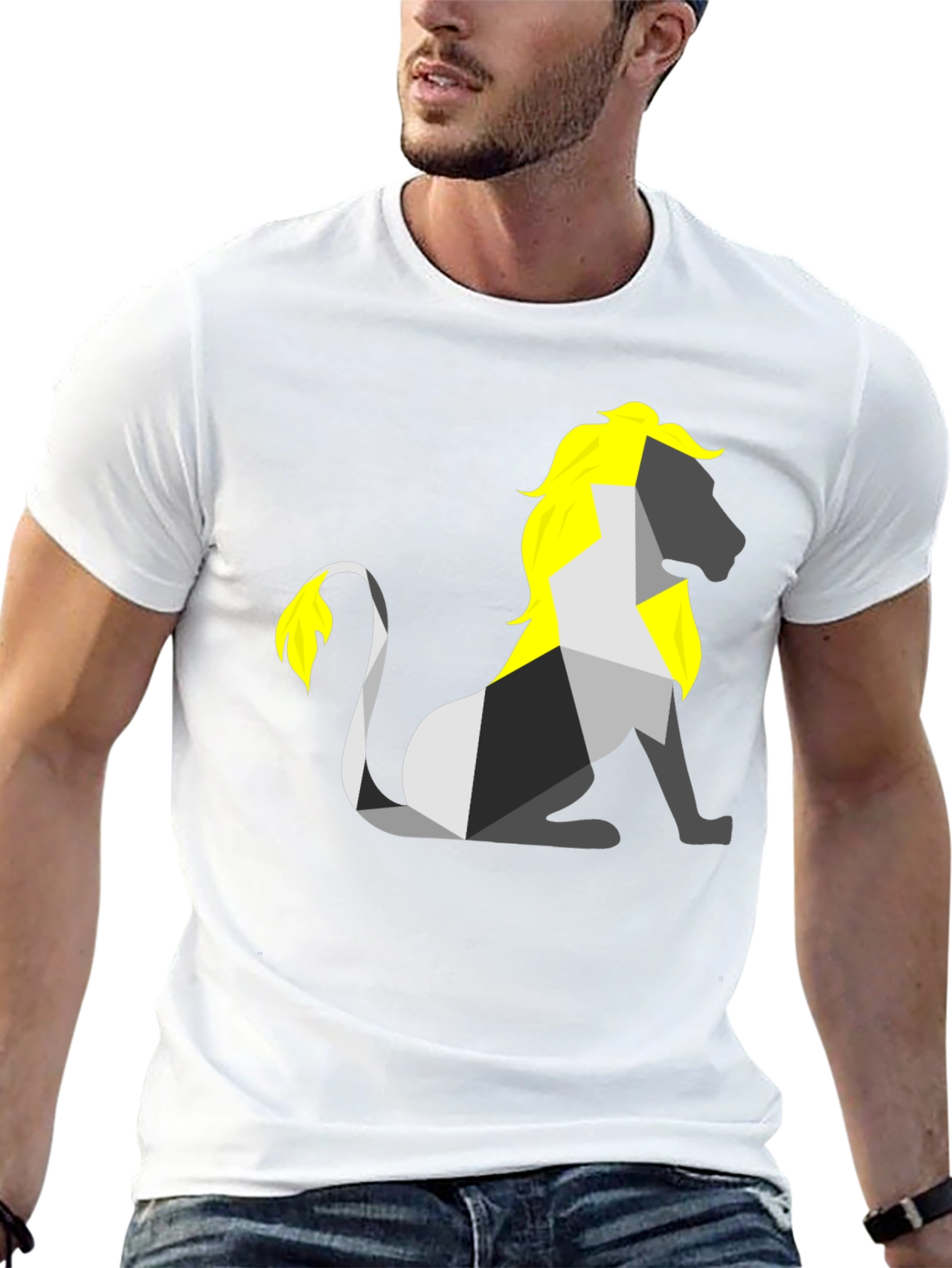 Camiseta Negra con León Geométrico