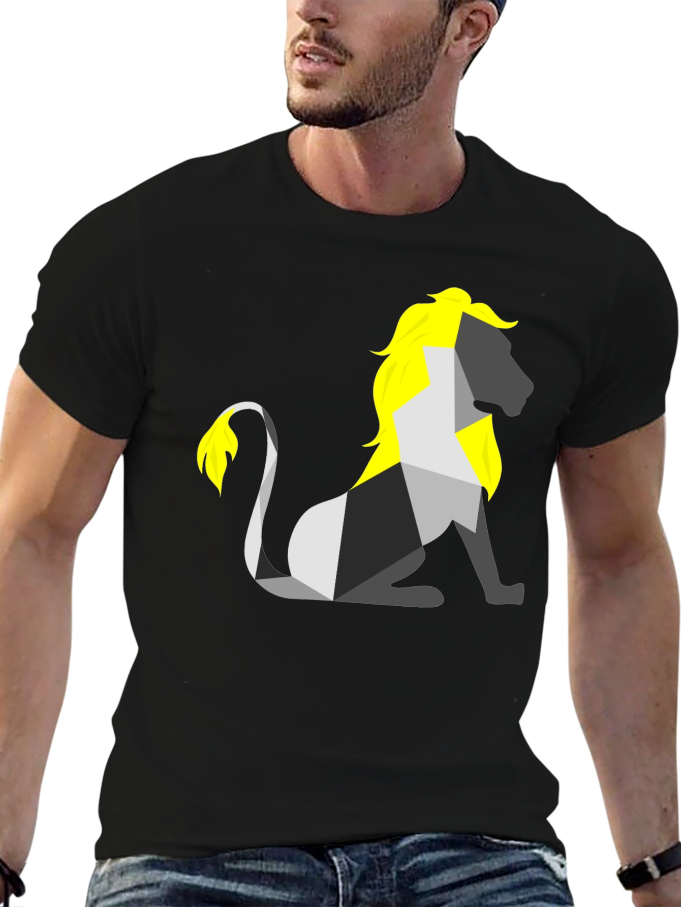 Camiseta Negra con León Geométrico