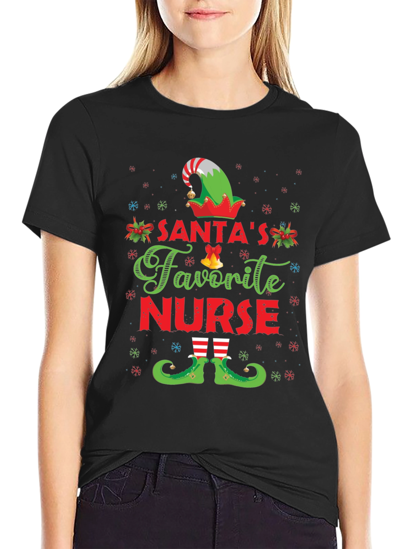 Camiseta Navideña Enfermera Favorita de Santa