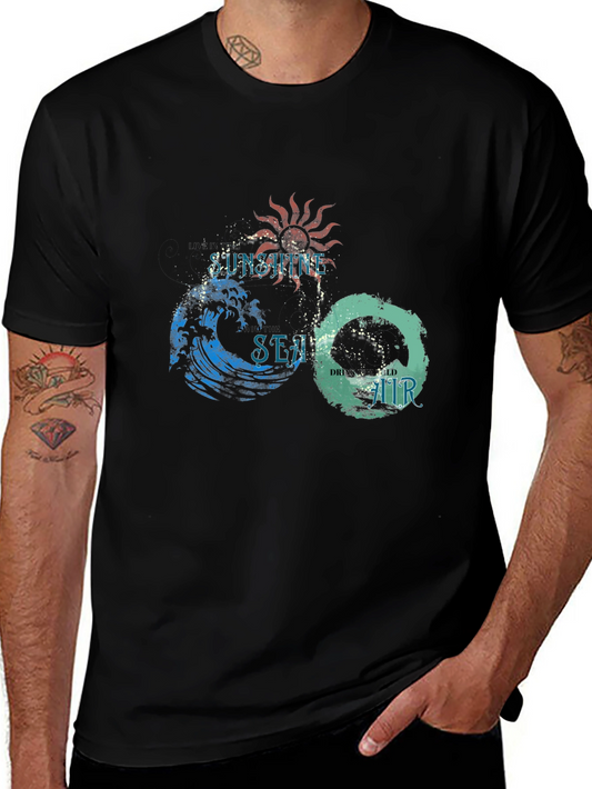 Camiseta Negra con Diseño Sol Mar y Aire