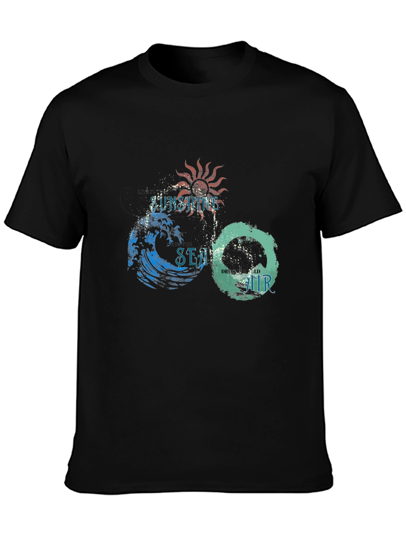Camiseta Negra con Diseño Sol Mar y Aire