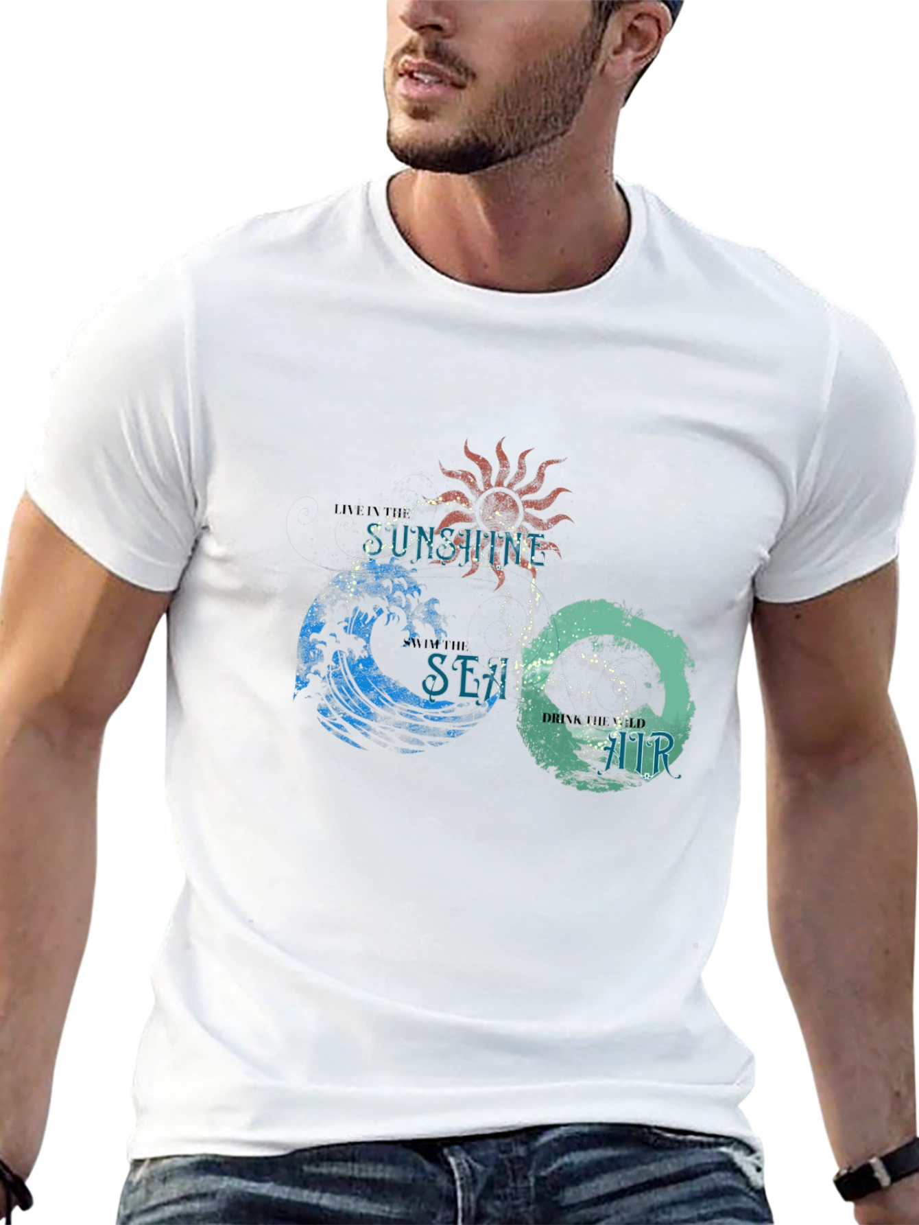 Camiseta Negra con Diseño Sol Mar y Aire