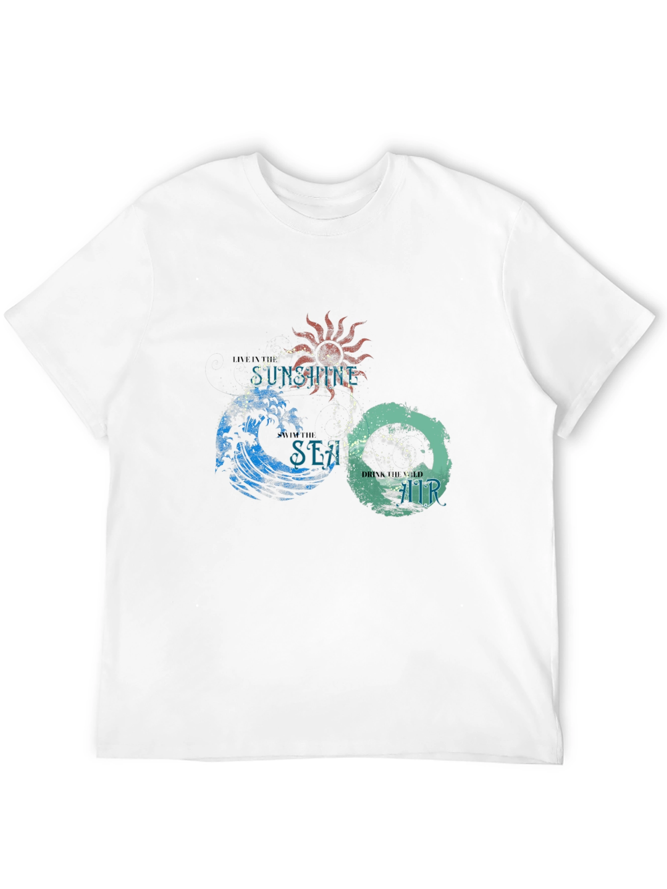 Camiseta Negra con Diseño Sol Mar y Aire