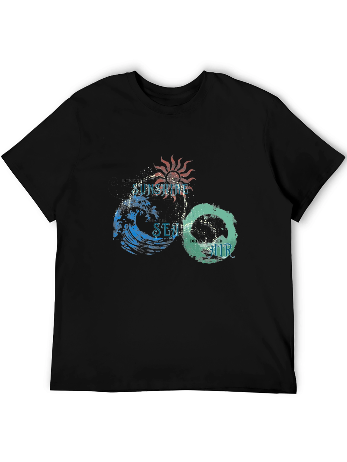Camiseta Negra con Diseño Sol Mar y Aire