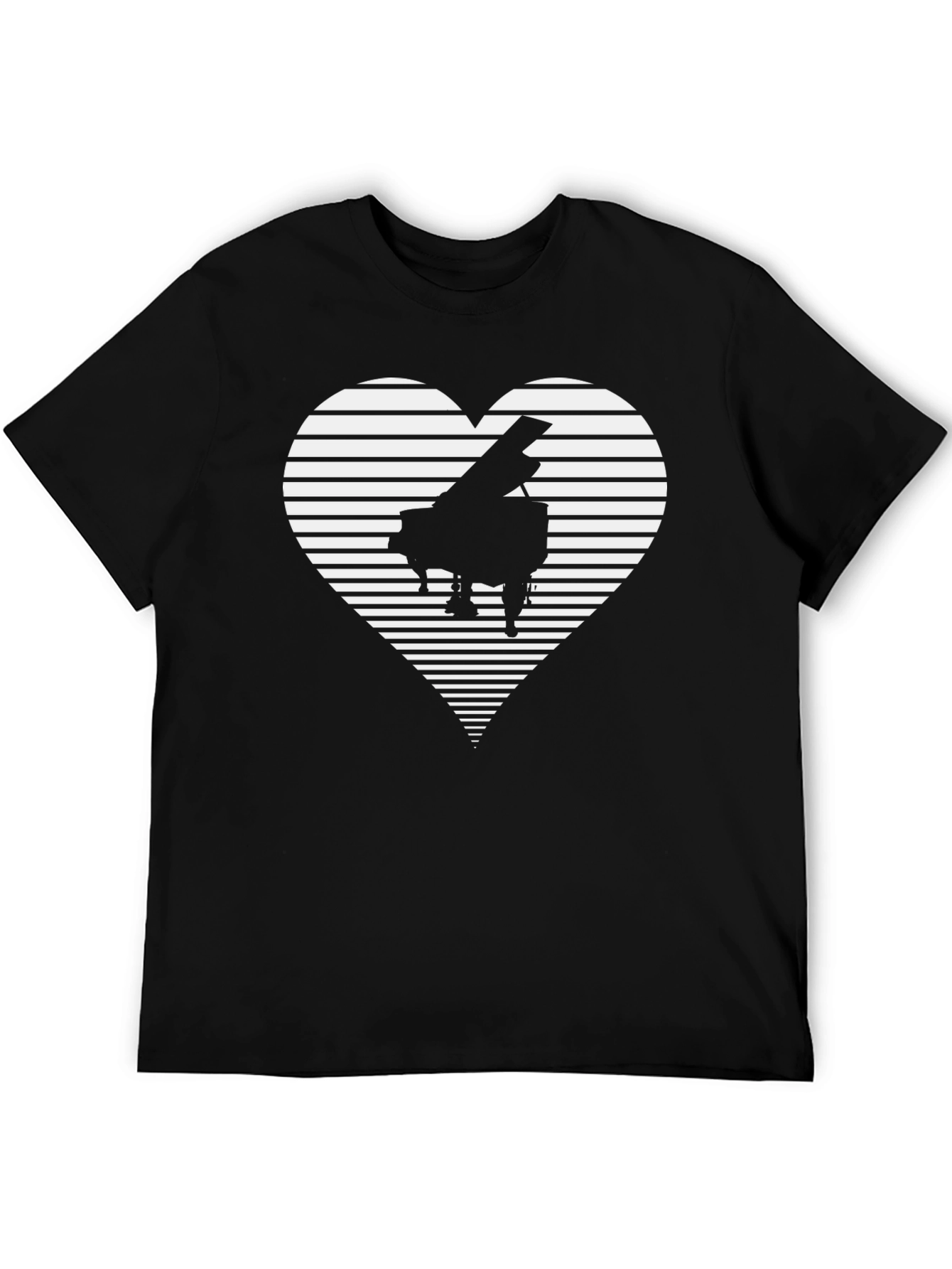 Camiseta Negra Piano Corazón Rayas Hombre