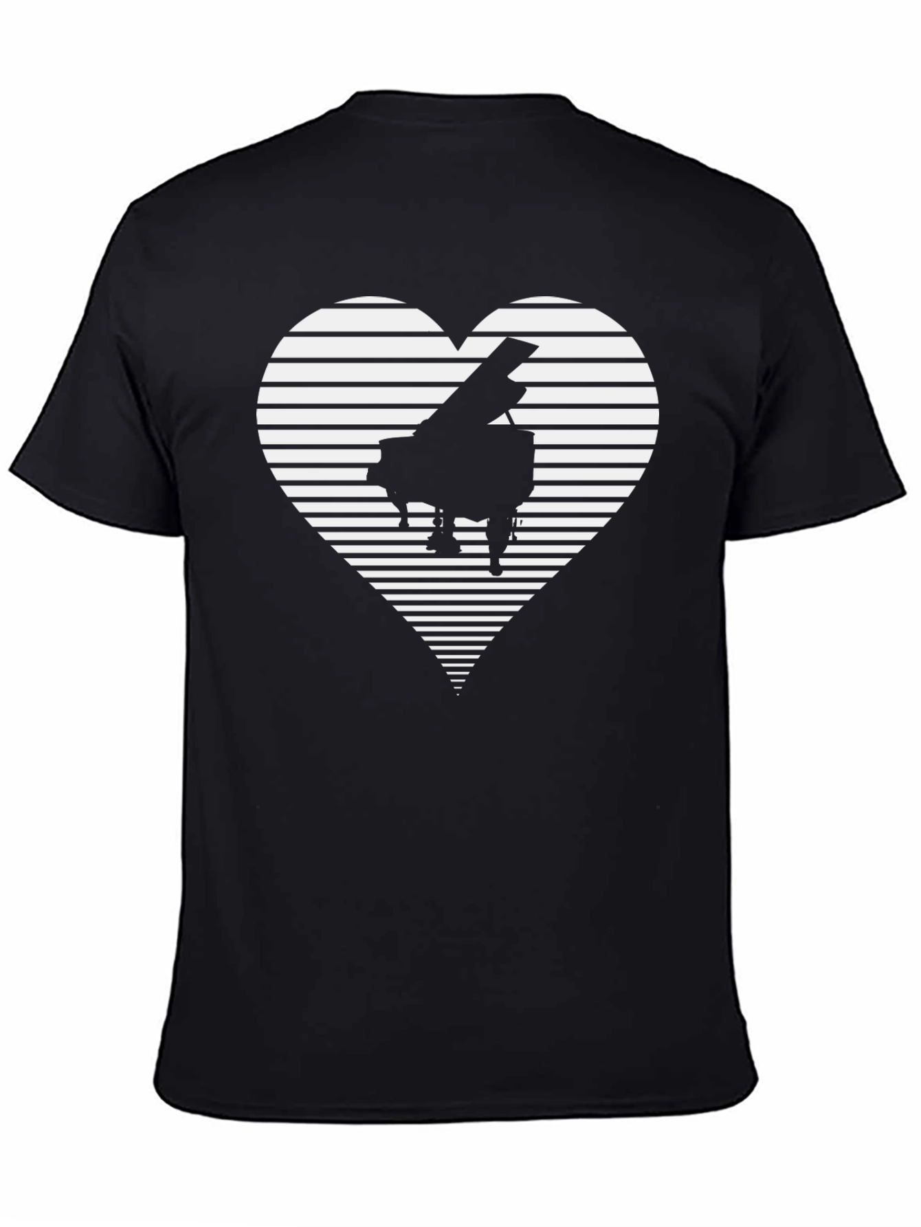 Camiseta Negra Piano Corazón Rayas Hombre